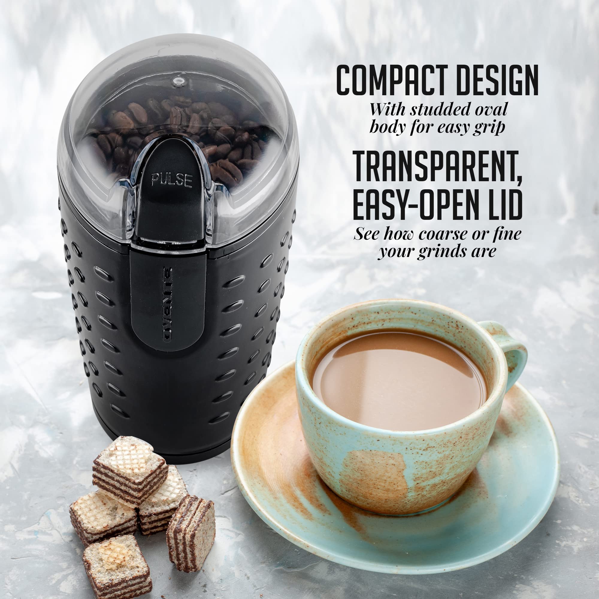 Ovente 2 In 1 Brew Set With Electric Glass Hot Water Kettle 1.5 Liter With Prontofill Technology + 2.5 Ounce Electric Grinder Fo