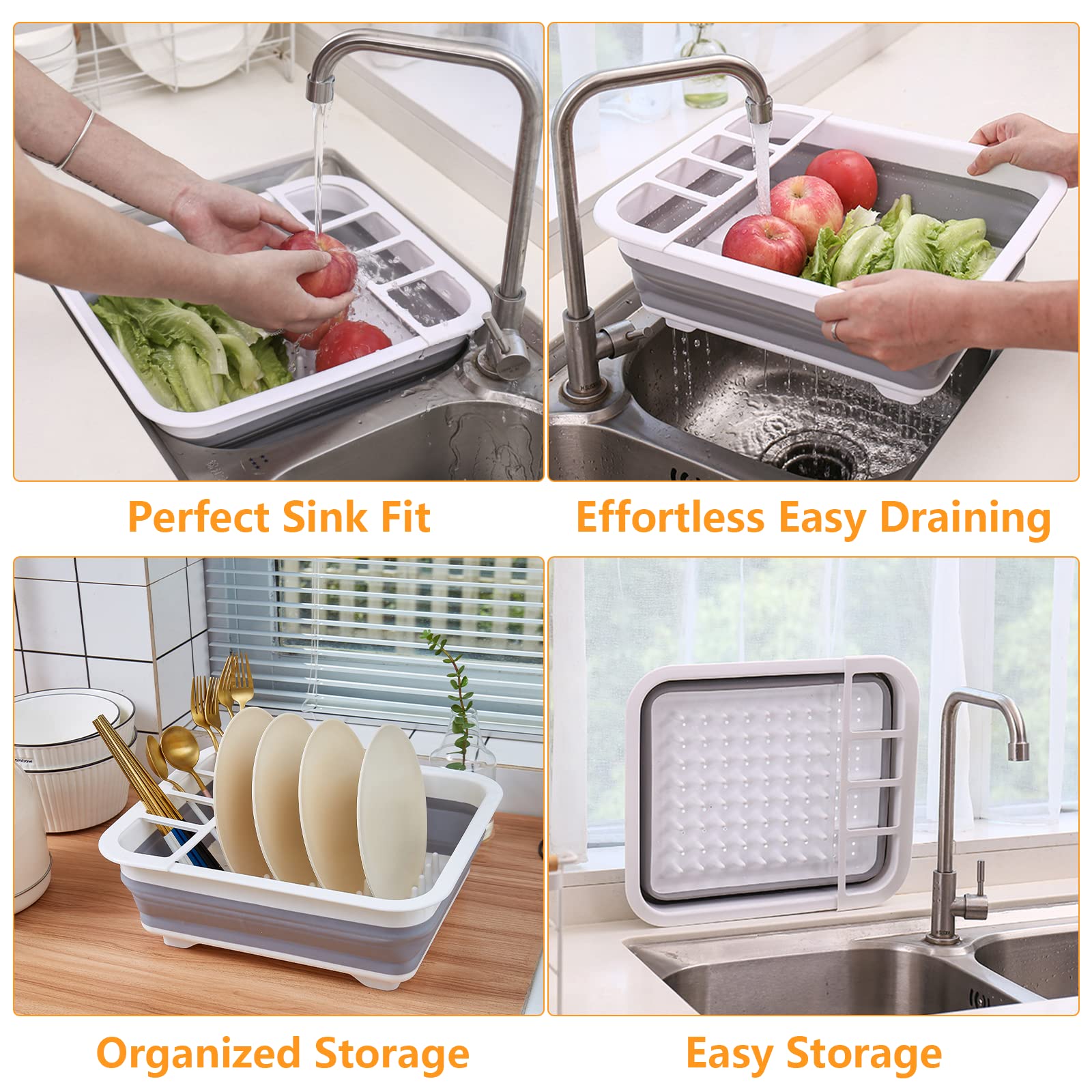 Goderewild Collapsible Dish Rack With Drainboard For Drying Dishes - Space-Saving Foldable Design With Dinnerware Storage Tray/B
