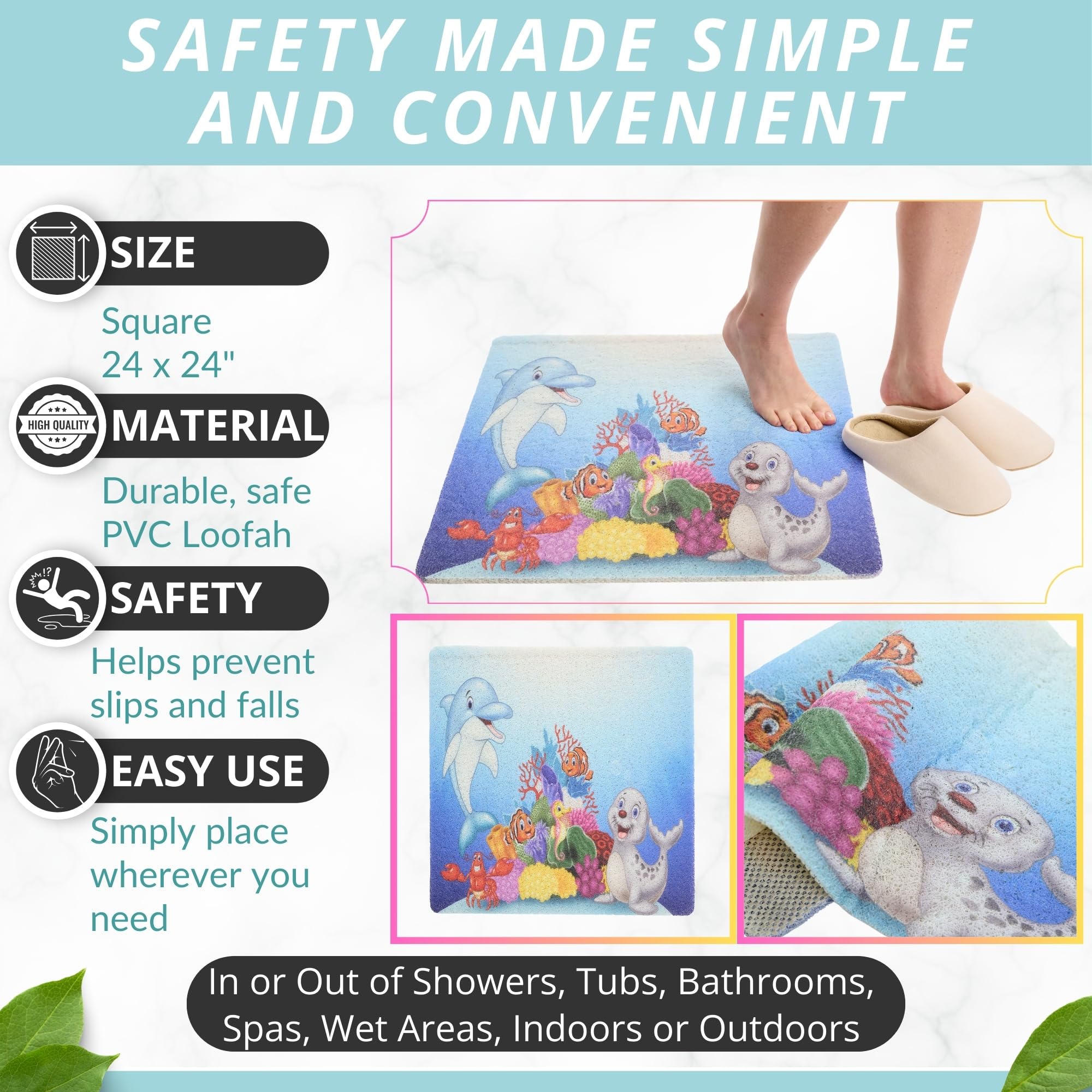 Shower Mat For Kids - Toddler Bathtub Shower Mat Square - Baby Bath Mat - Kids Bath Mat - Toddler Tub For Shower - Loofah Shower
