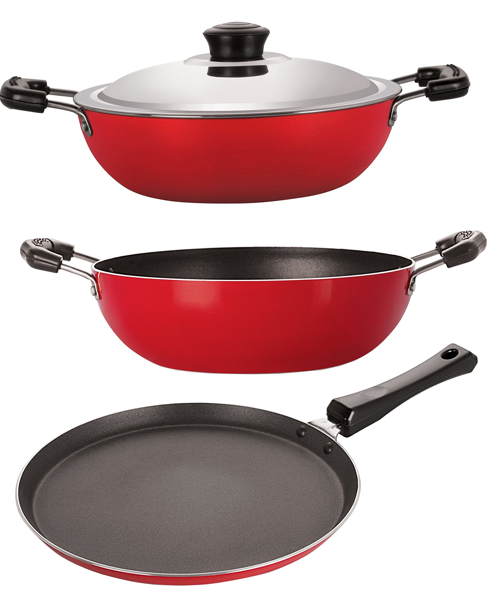 Nirlon NonStick Coated Heat Resistance Heavy Gauge Aluminium Kitchenware Combo Set With Bakelite Handle