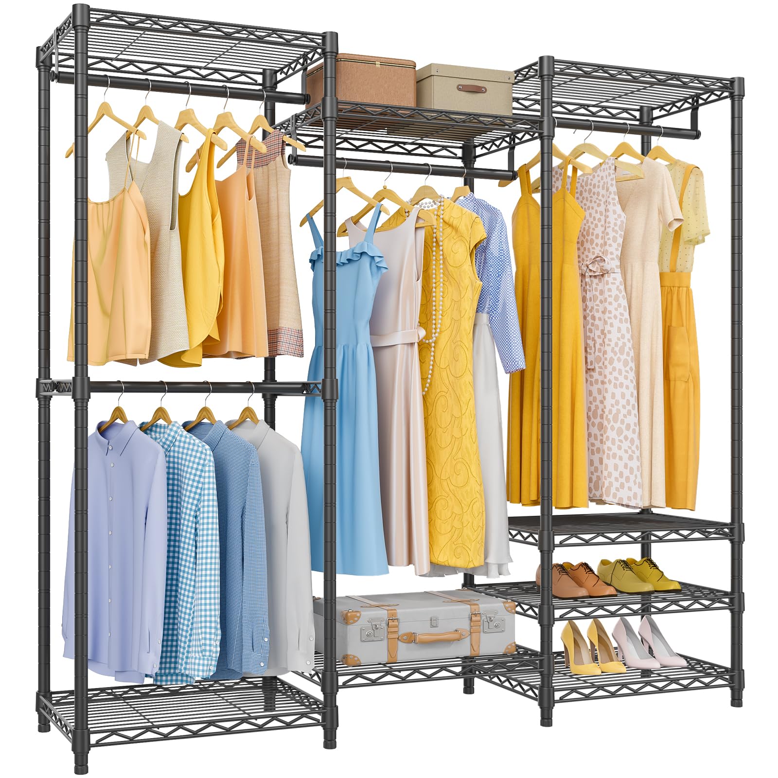 Vipek V5 Portable Closet Wardrobe Heavy Duty Clothes Rack, Freestanding Closet Metal Clothing Rack With 4 Hang Rods & 8 Shelves,
