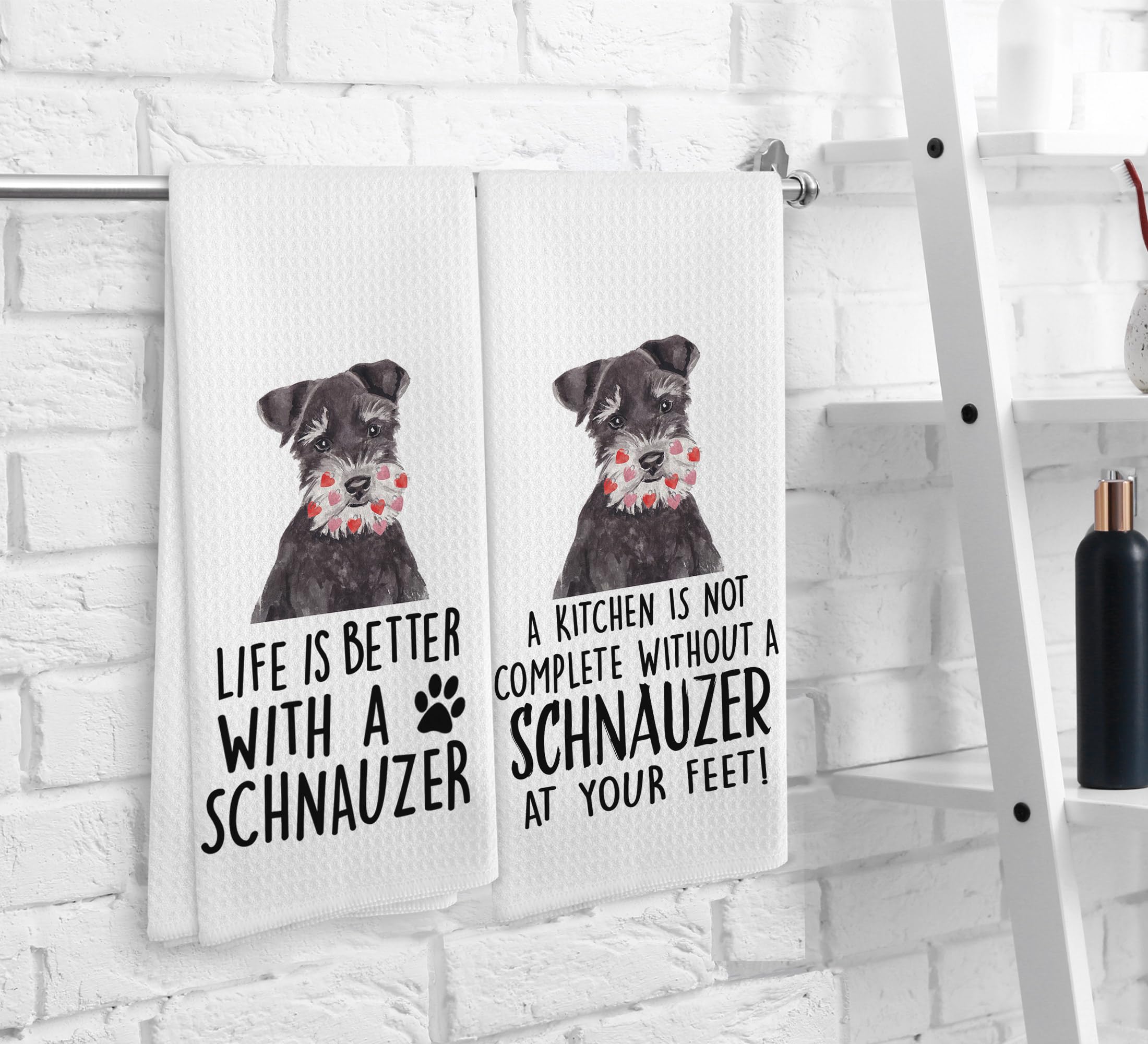 NOQL Schnauzer Towels, Schnauzer Gifts, Schnauzer Dog Kitchen Towels and Dishcloths Set of 2, Schnauzer Decor, Schnauzer Gifts f