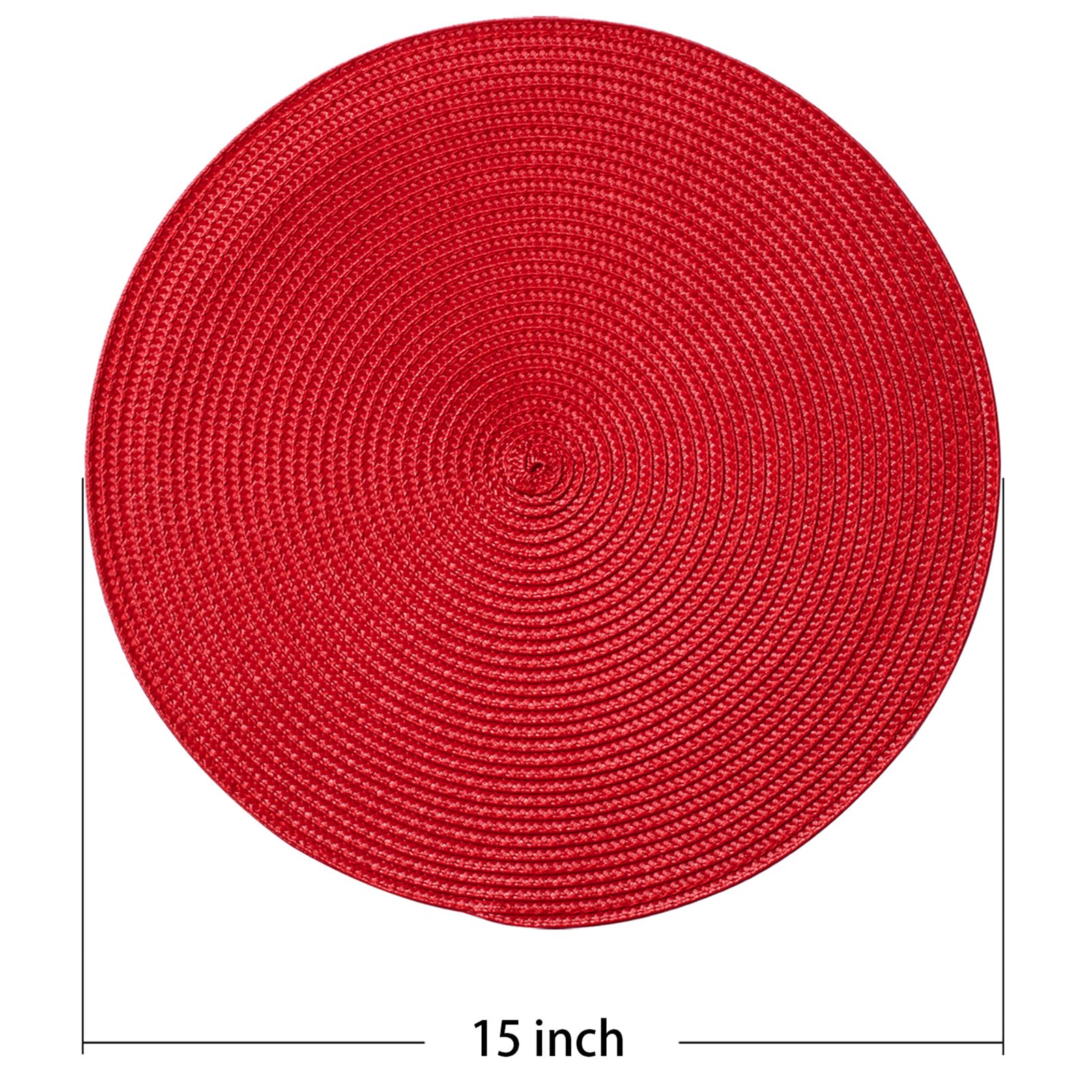 Ahhfsmei Round Braided Placemats 15 Inch Round Table Mats For Dining Tables Natural Woven Heat Resistant Place Mats Set Of 6(Red