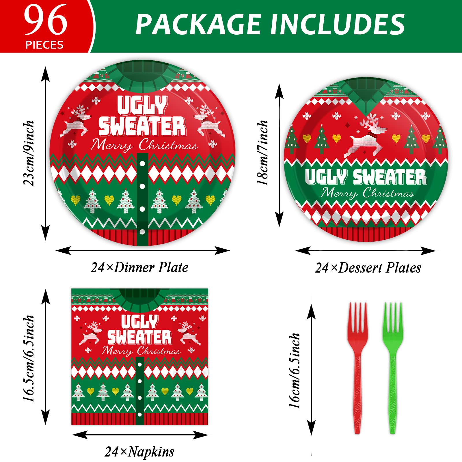 Gisgfim 96 Pcs Christmas Ugly Sweater Paper Plate Napkins Party Supplies Tacky Sweater Party Birthday Decorations Favors For Xma