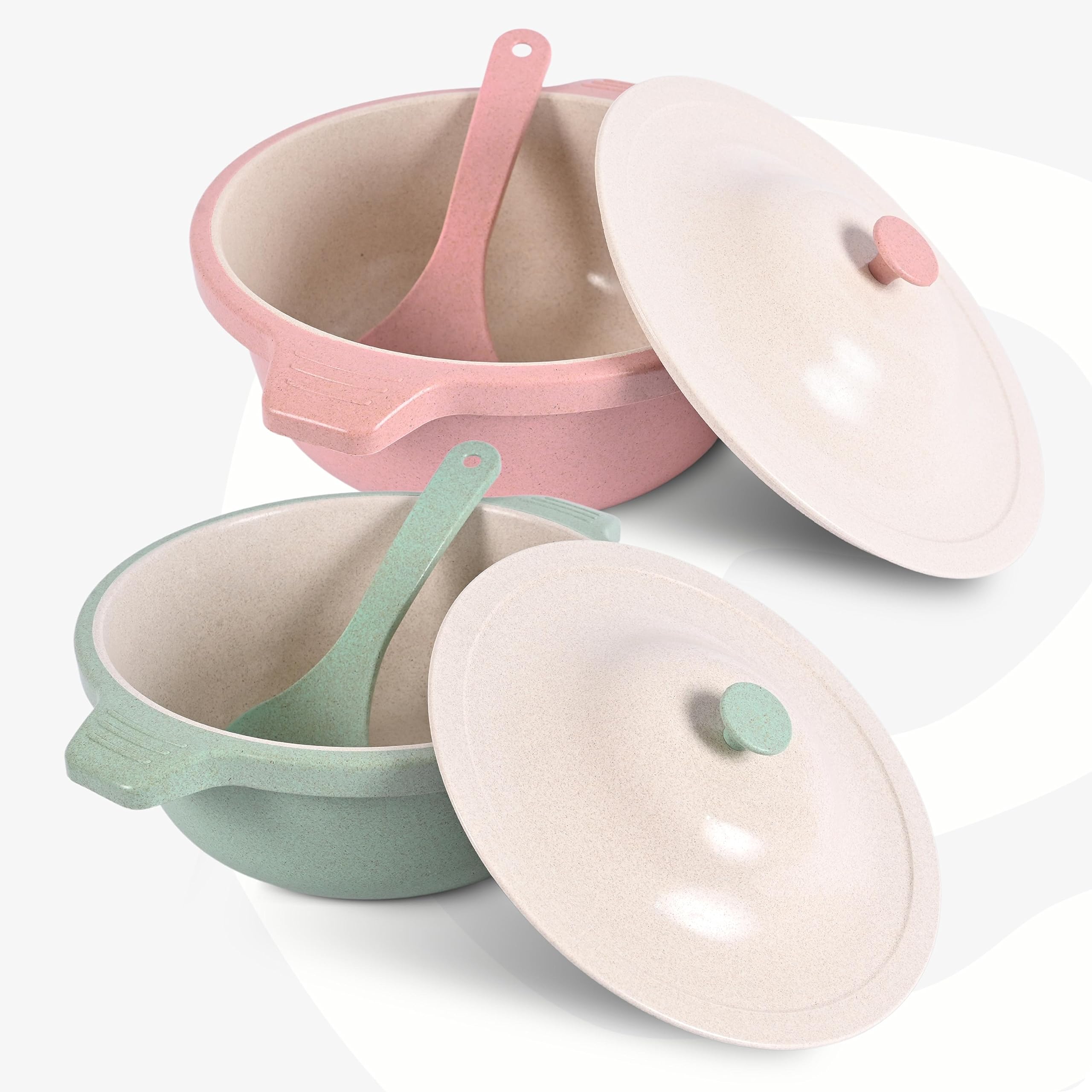 Eha Earth Friendly Serving Bowls With Lid | Microwave Safe | Made With Rice Husk And Bamboo Fibers | 2500 Ml Each | Set Of 2 | I