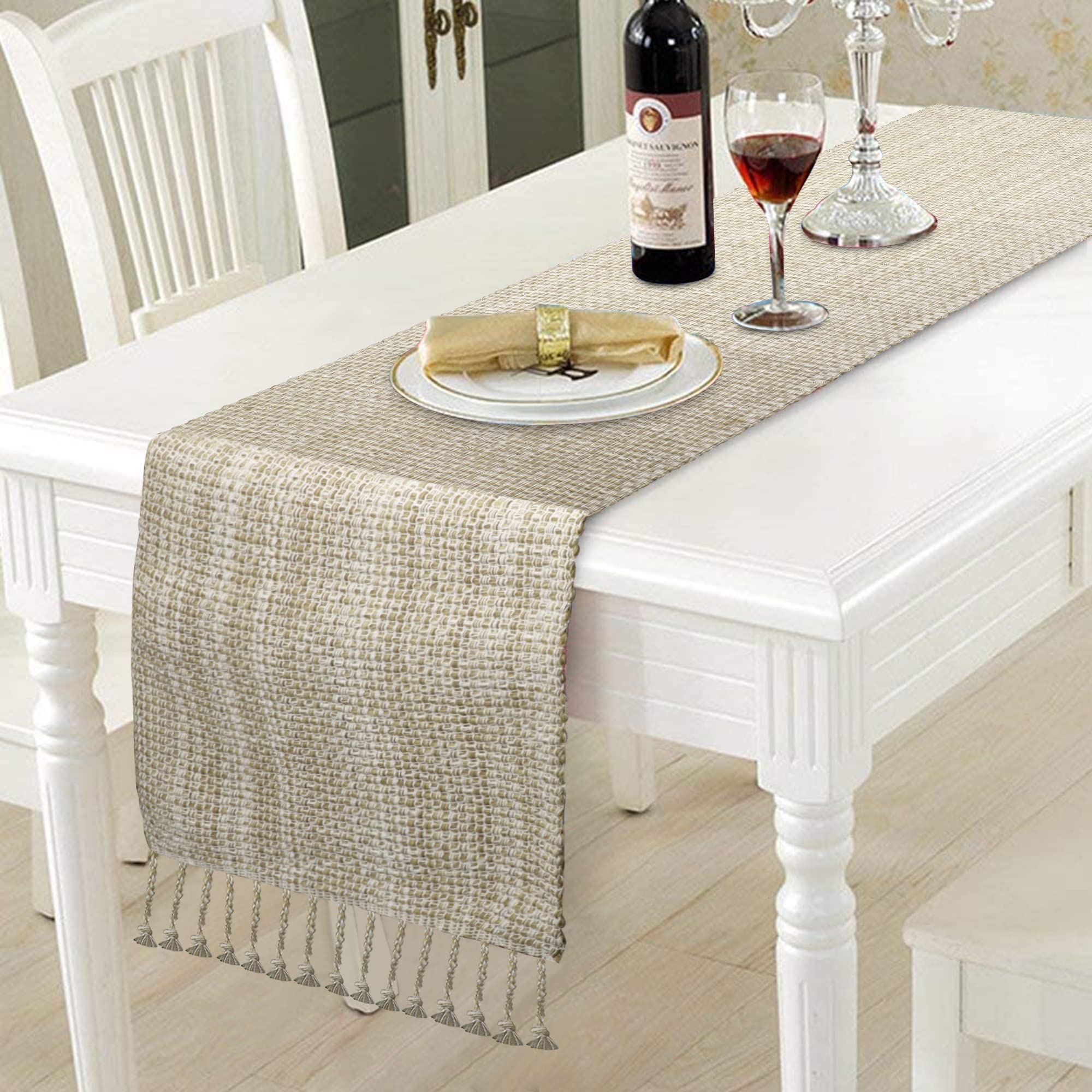 Urban Villa Table Runner 100% Cotton Two Tone Tablerunner Home Kitchen Dining D  Cor Table Runner 14''X72'' Egg Shell Table Runn