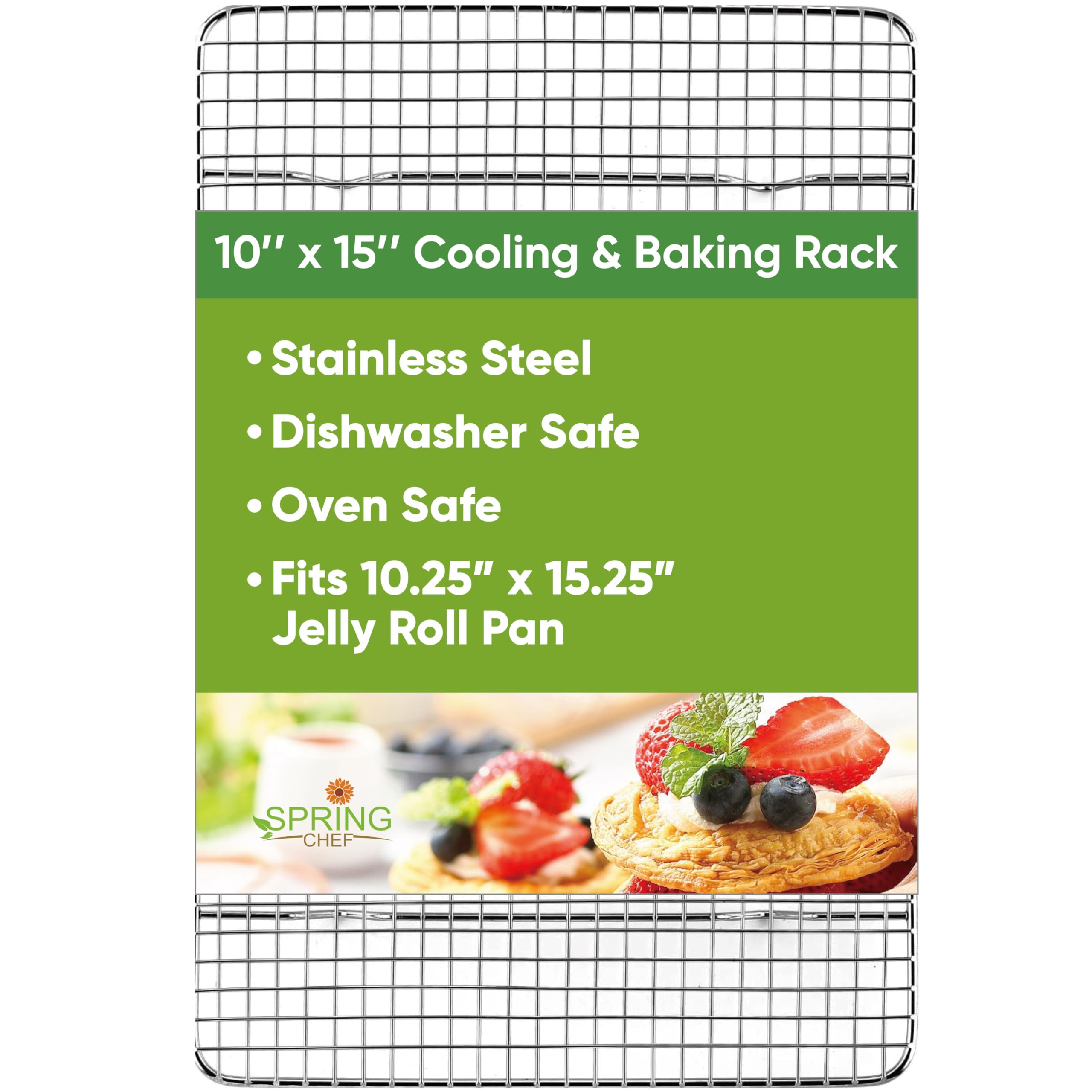 Spring Chef 10 x 15 Inch Stainless Steel Cooling Rack for Cooking & Baking - Heavy Duty Cookie Cooling Rack for Kitchen - Oven S
