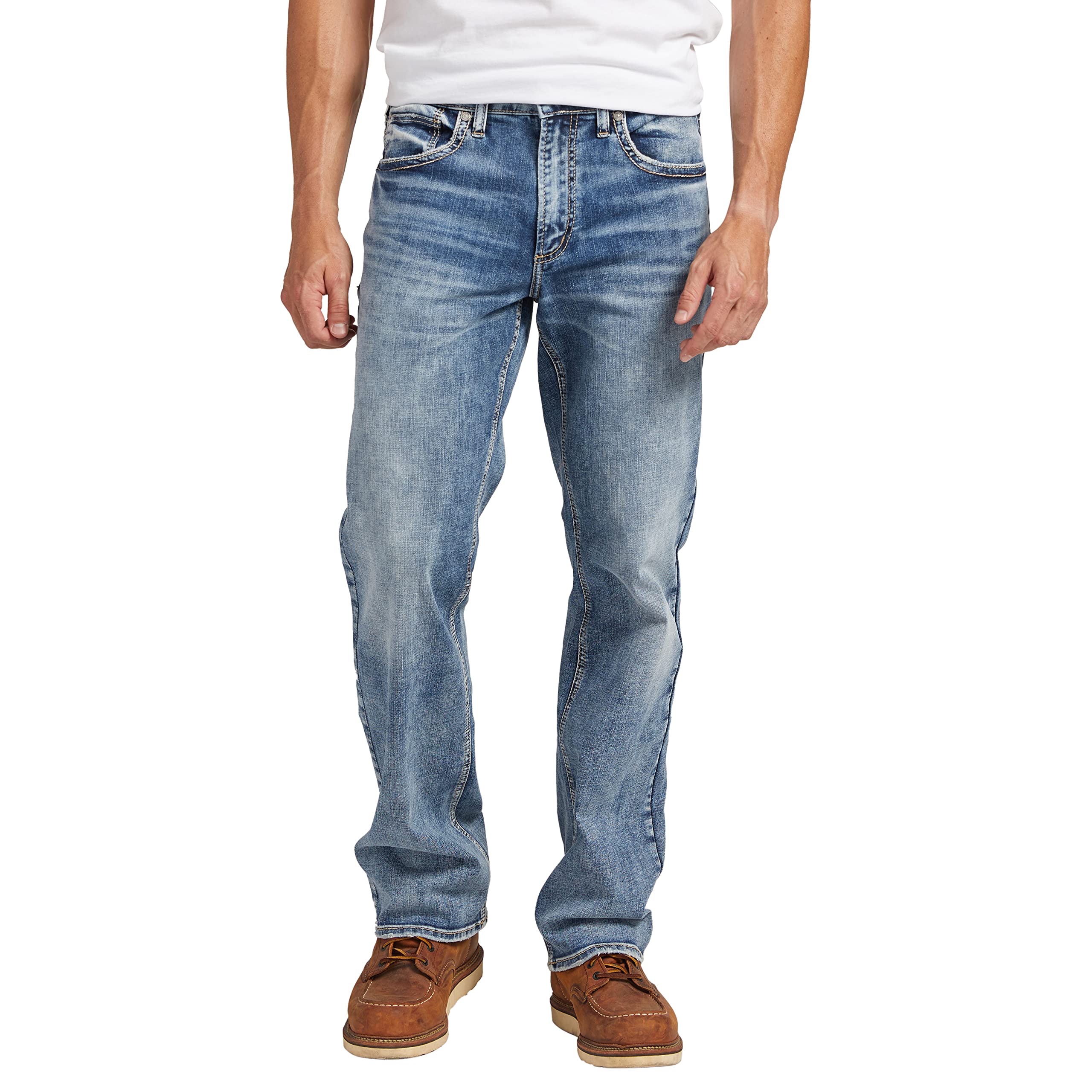 Silver Jeans co Mens Zac Relaxed Fit Straight Leg Jeans, Med wash SDK241, 38W x 34L