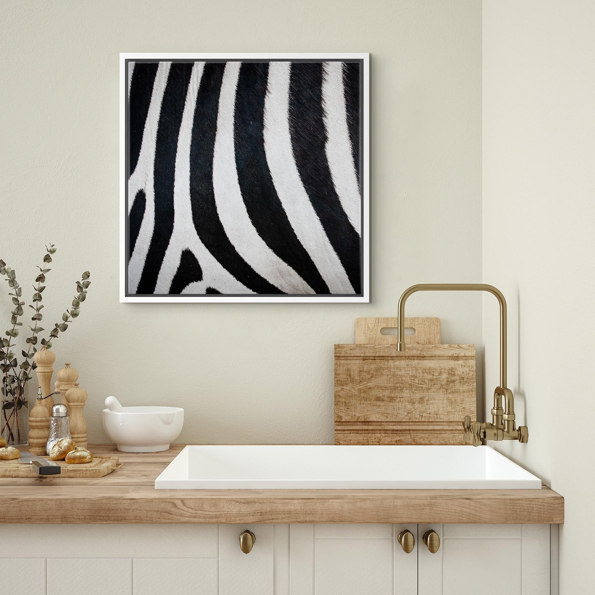 Wall26 Framed Framed Canvas Prints Wall Art Framed Framed Canvas Prints Wall Art - Zebra Fur/Skin Texture - 24''X24'' White