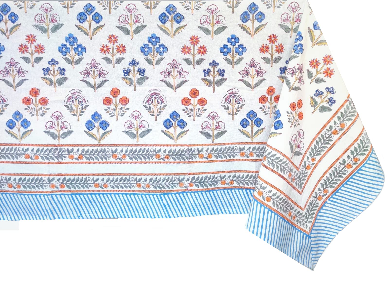 ATOSII Flora Bloom 100% Cotton Rectangle Summer Tablecloth, Block Print Floral Table Cloth Linen for Kitchen Dining I Parties We