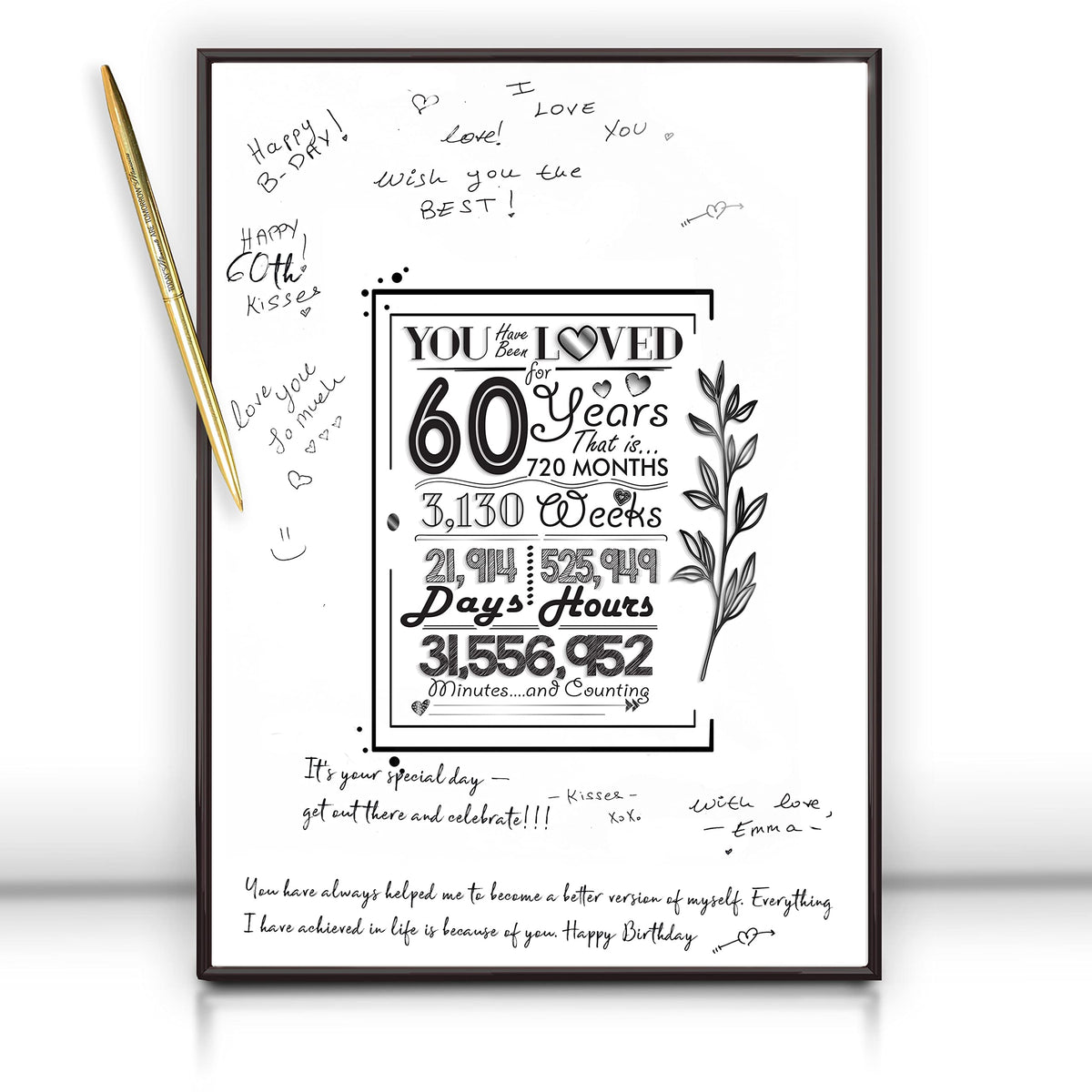 Framed 60Th Birthday Decorations Sign Poster For Men Women 12 ''X16 ''- 60 Birthday Party Favors, Guest Book Alternative - With