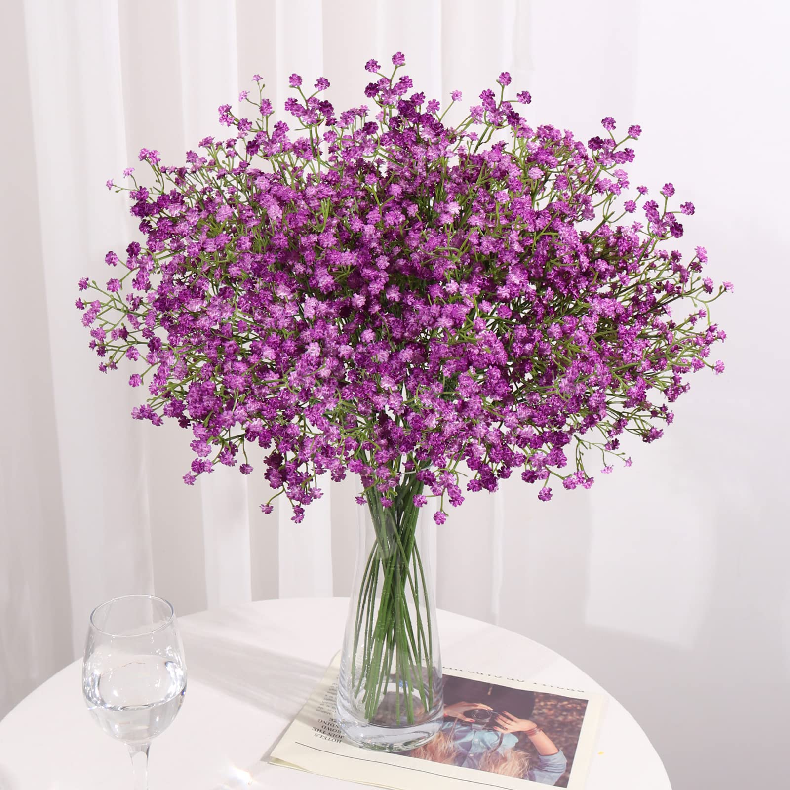 DEEMEI Artificial Baby Breath Flowers Purple Gypsophila Bouquets 15 pcs Real Touch Flowers for Wedding Party Home Decoration
