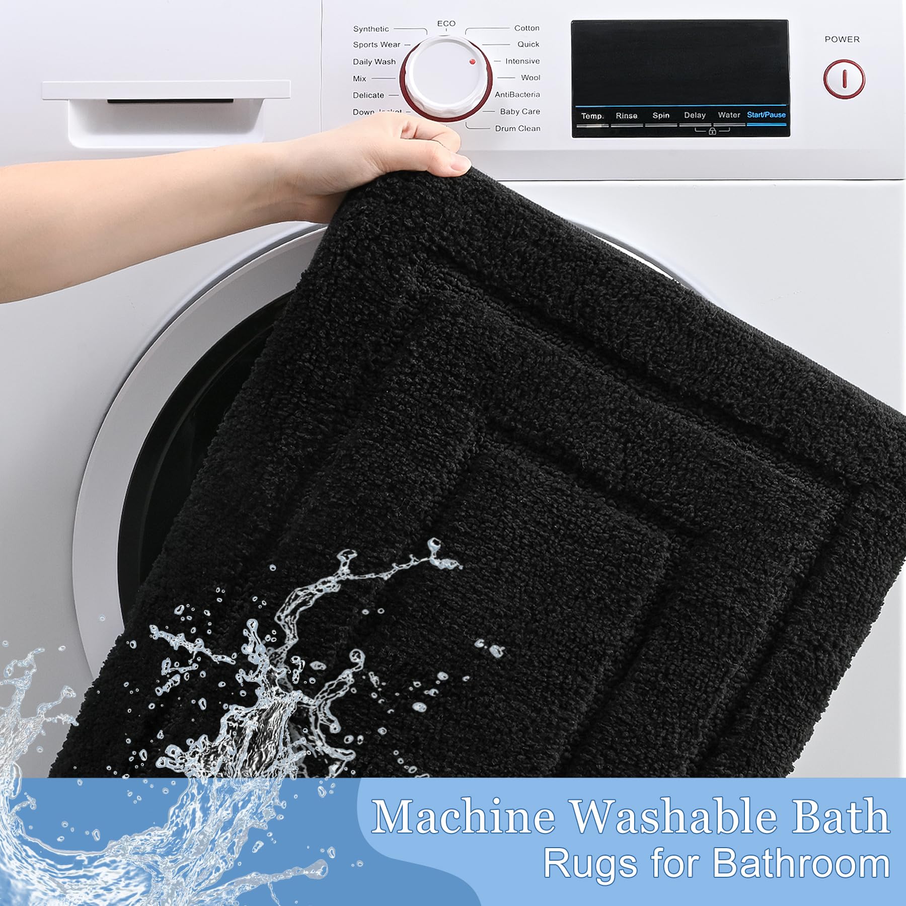 Keeko Black Long Bathroom Rug Bath Mat, 24X60 Bathroom Runner Rugs Non Slip Soft Bath Mats For Kitchens Bathhouses Washable Thro
