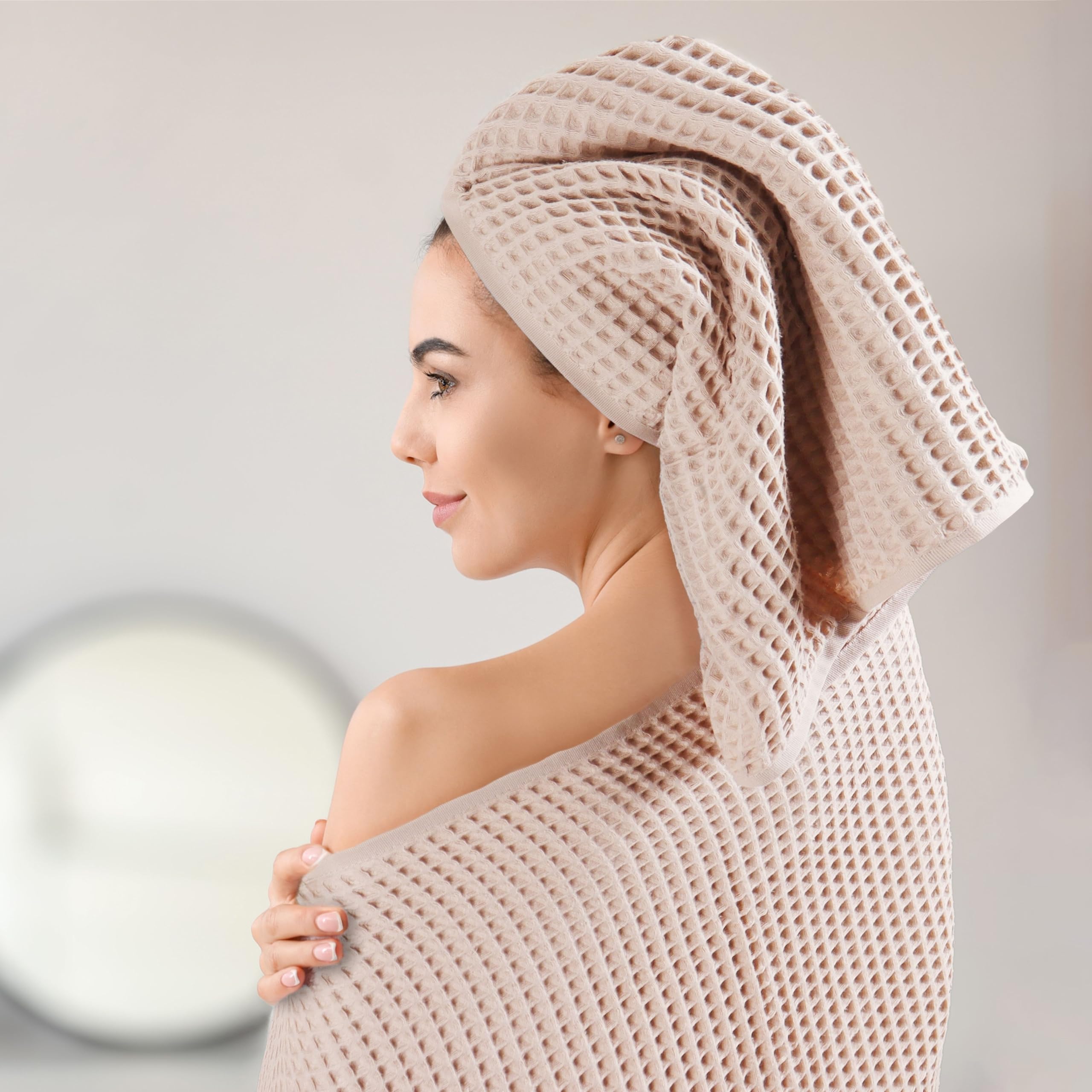 Pskl - 4 Pieces Waffle Towel Sets For Bathroom, Premium Organic Turkish Cotton 2 Hand Towels 2 Bath Towels Set (Anthracithe)