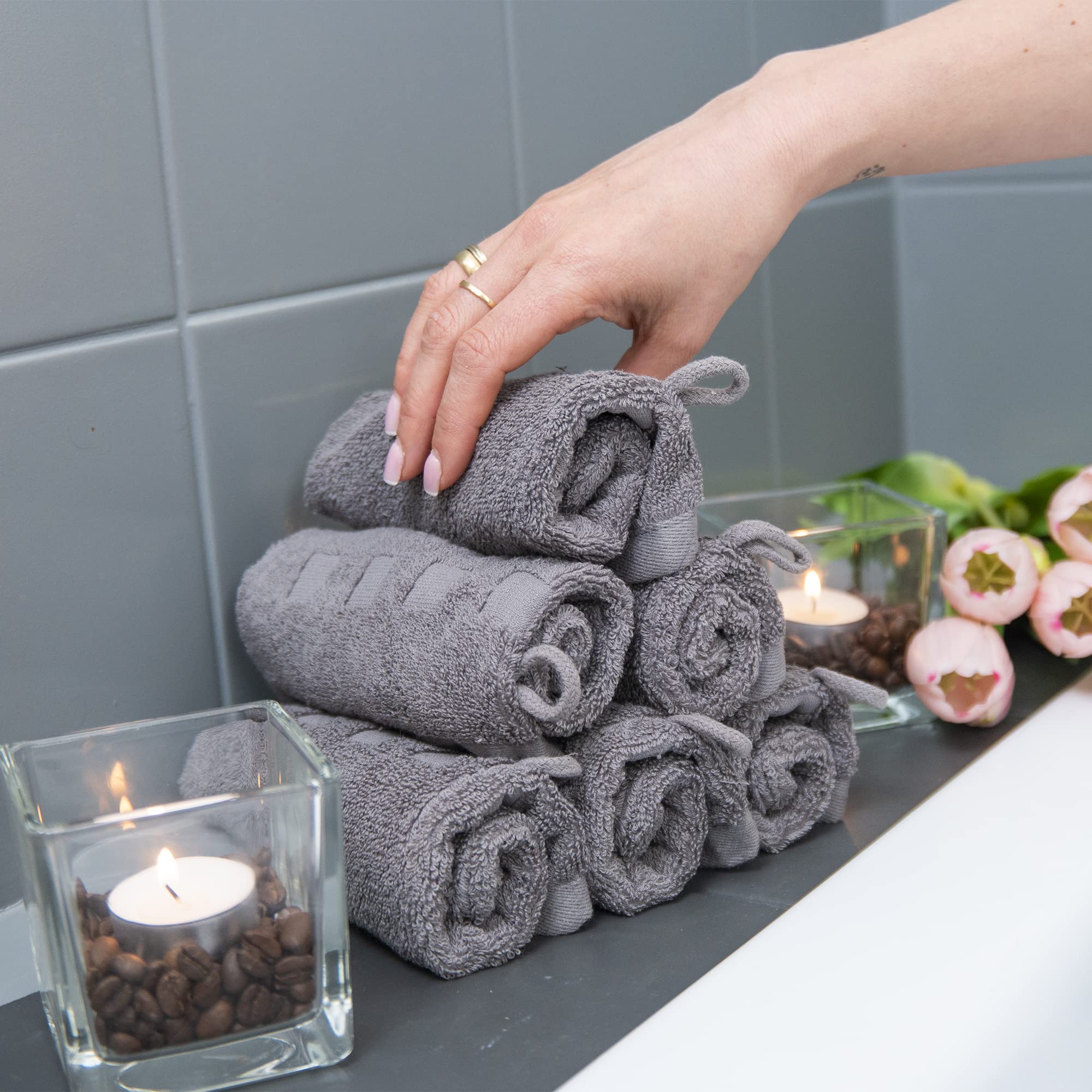 Made Easy Kit Bath Mitts - Pack Of 6 - (6'' X 9'') European Style Washcloth With Loop (Variety, 6 X 9 Inches)