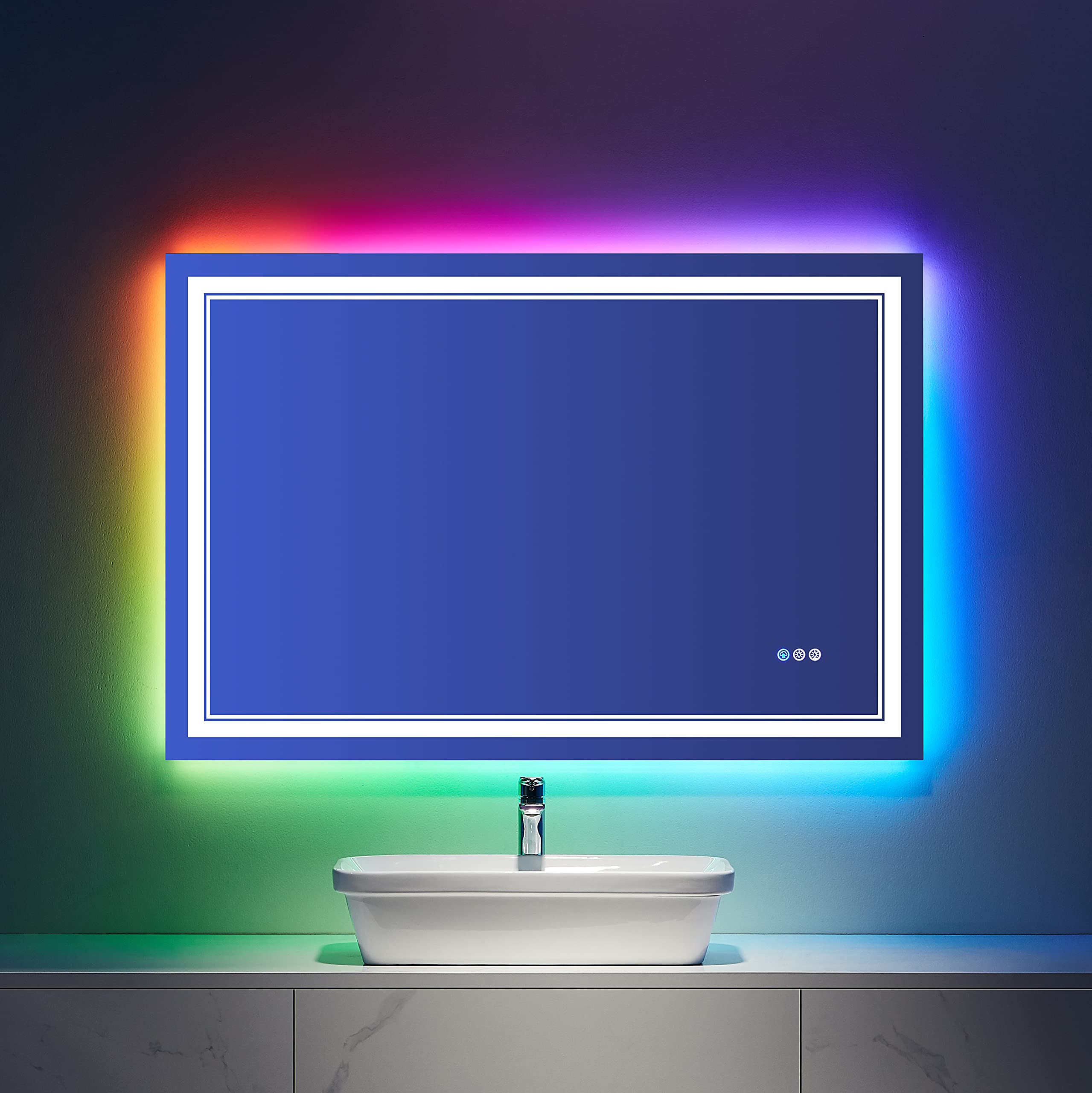 Istripmf 40X32 Inch Led Bathroom Mirror With Rgb Lights Color Changing Backlit Mirror Shatterproof Dimmable Anti-Fog Lighted Van