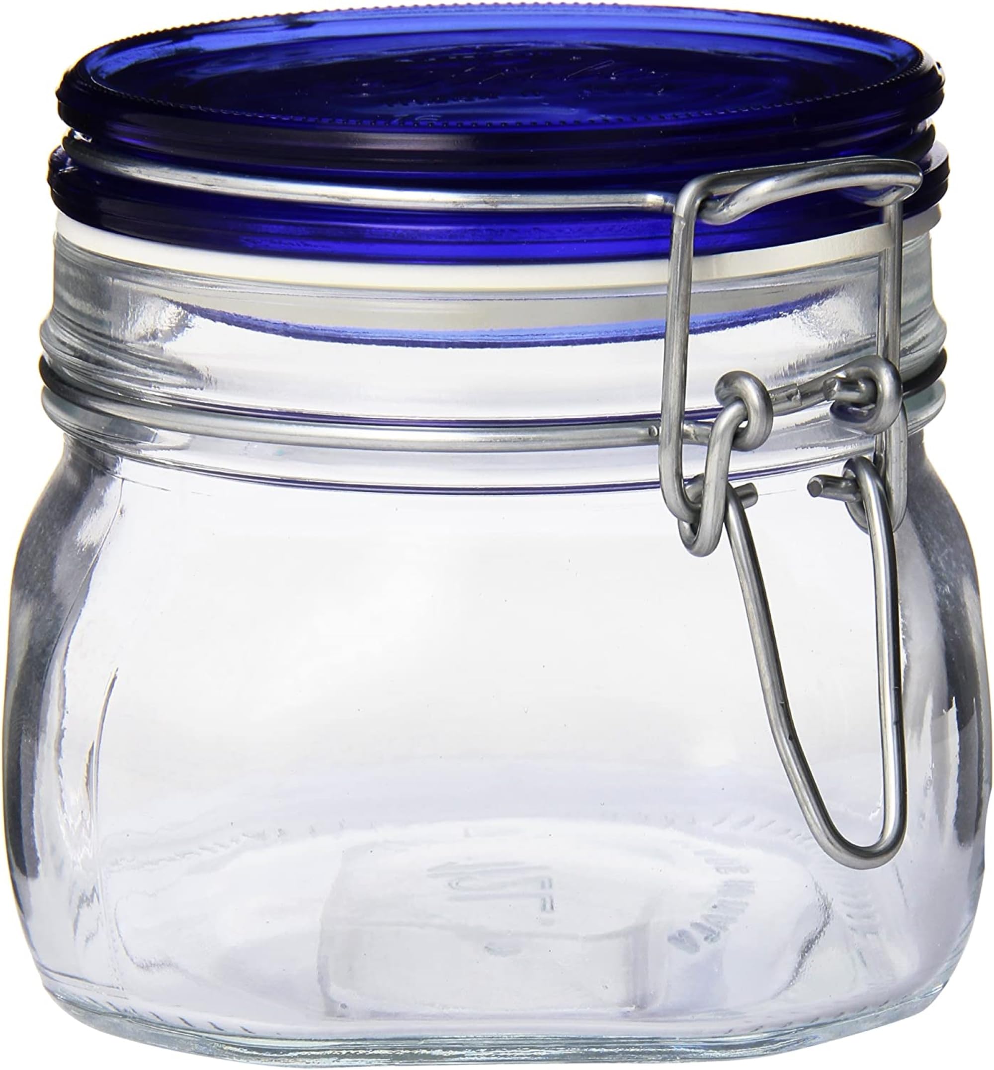 Bormioli Rocco Fido Square Jar With Blue Lid, 17-1/2-Ounce