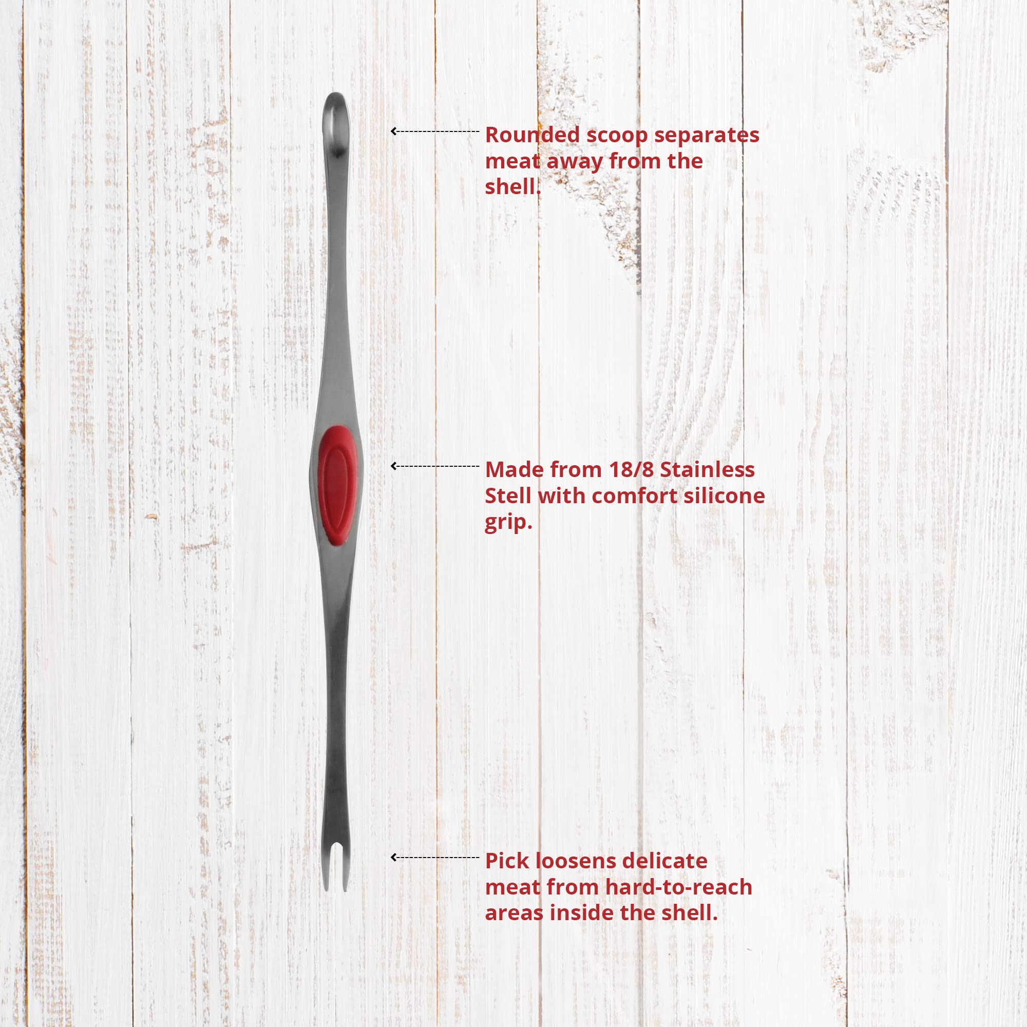 Maine Man Seafood Picks, 18/8 Stainless Steel And Silicone, Set Of 4