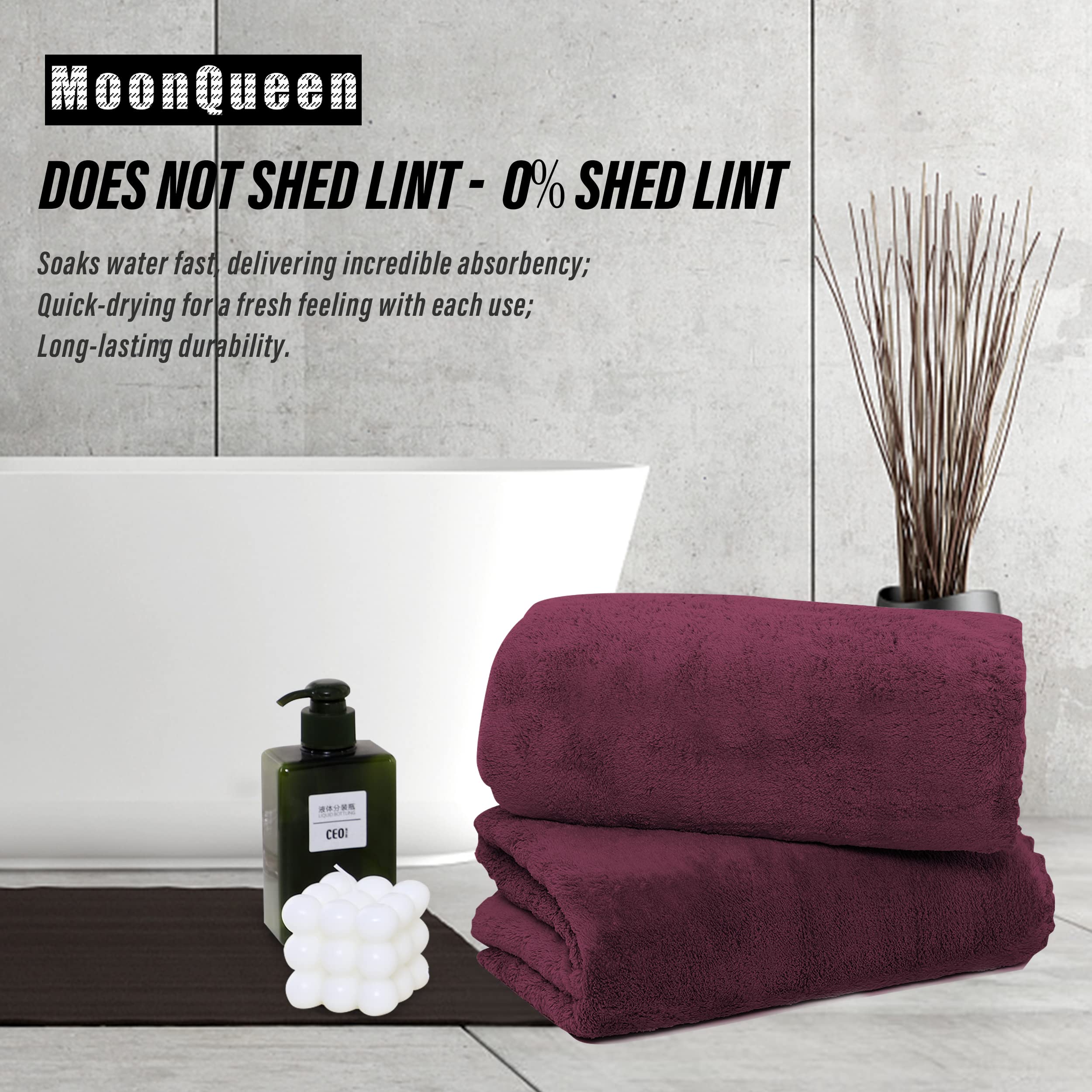 MOONQUEEN 2 Pack Premium Bath Towel Set - Quick Drying - Microfiber Coral Velvet Highly Absorbent Towels - Multipurpose Use as Bath Fitness  Bathroom  Shower  Sports  Yoga Towel (Burgundy)