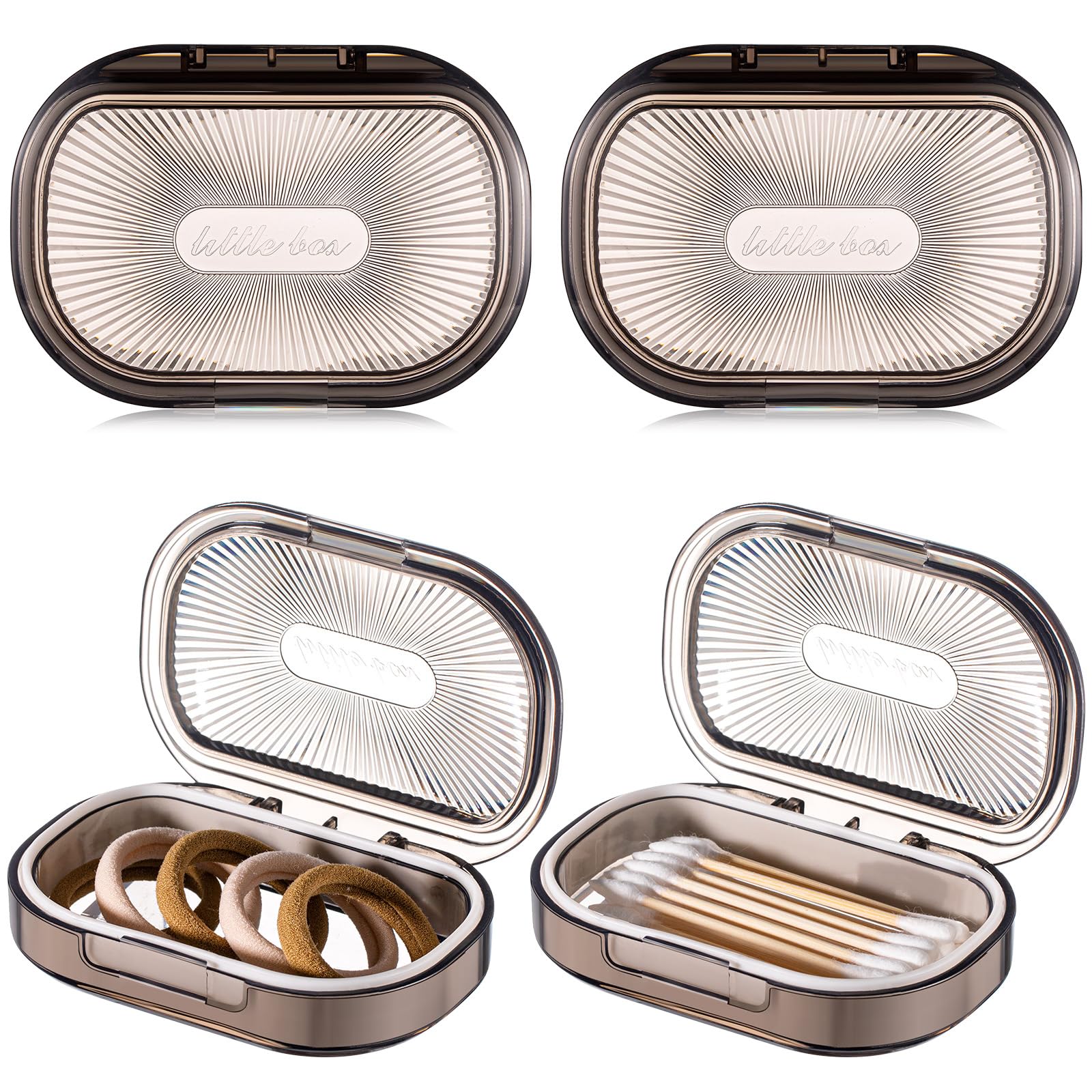 Kigley 4 Pcs Hair Tie Container Small Portable Travel Cotton Swab Holder Flosser Dispenser With Lid Plastic Box Beads Storage Co