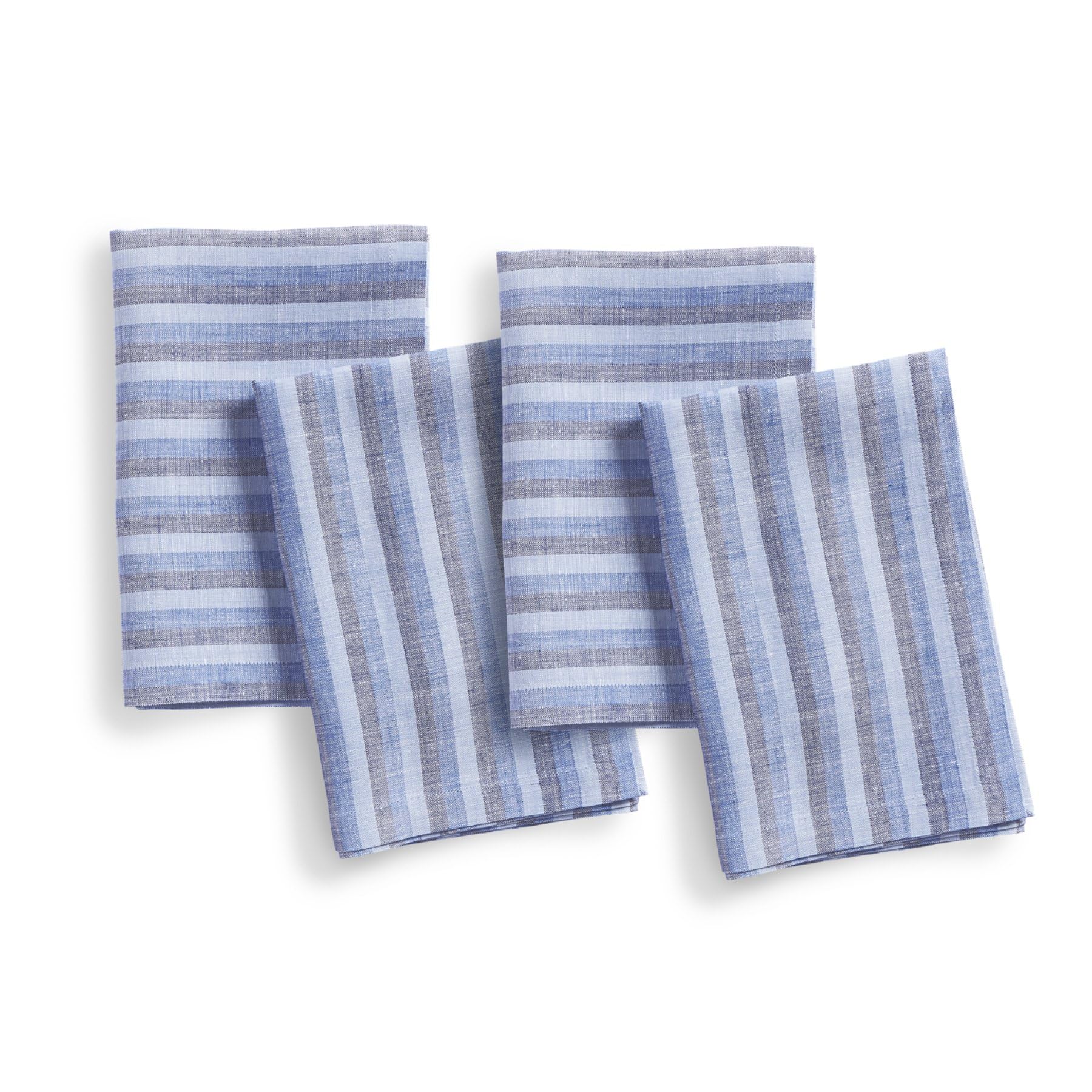 Solino Home Stripe Linen Dinner Napkins 20 X 20 Inch - 100% Pure Linen Bistro Blue Cloth Napkins Set Of 4 For Spring, Easter - A