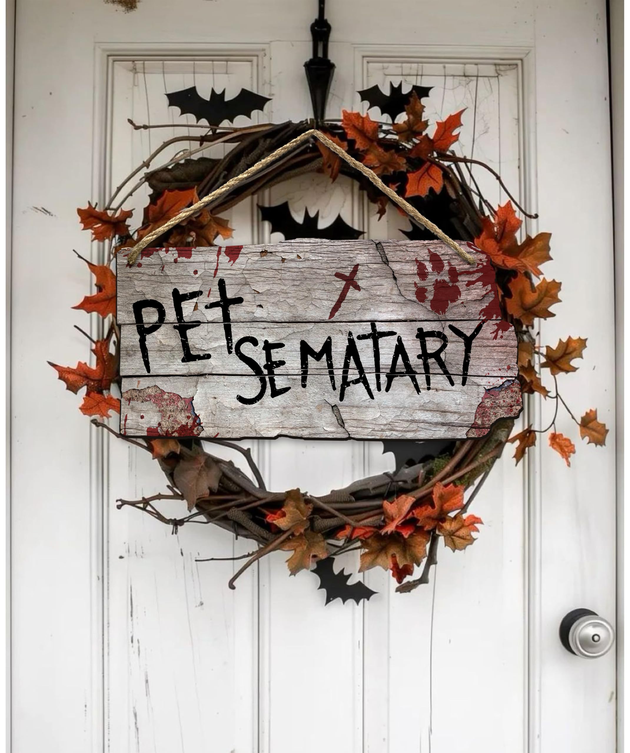 flinelife Pet Sematary Sign, 12x6, Horror Movie Sign, Wreath Sign for Indoor Outdoor Use