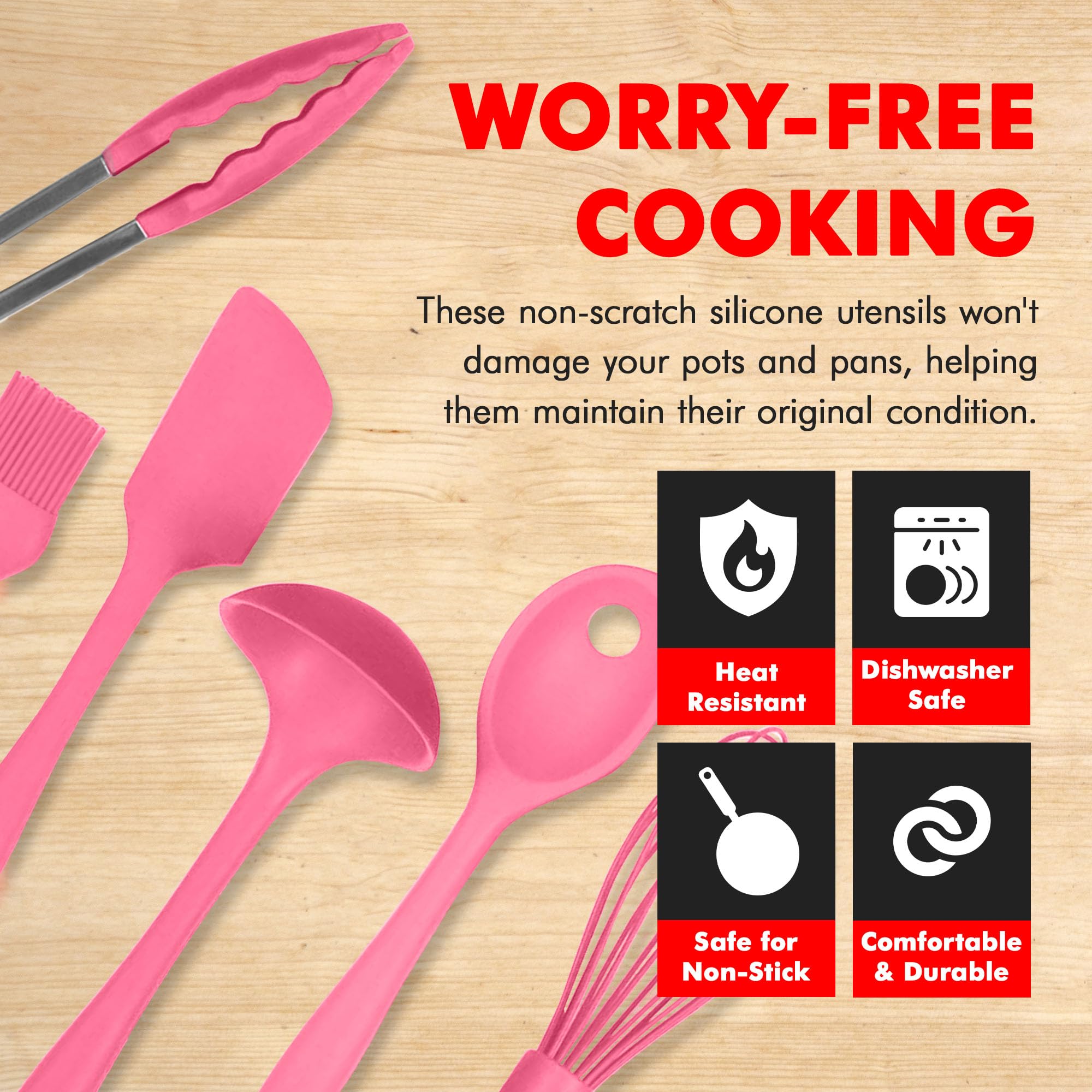 Chef Craft Premium Silicone Kitchen Tool And Utensil, 9 Piece Set, Pink