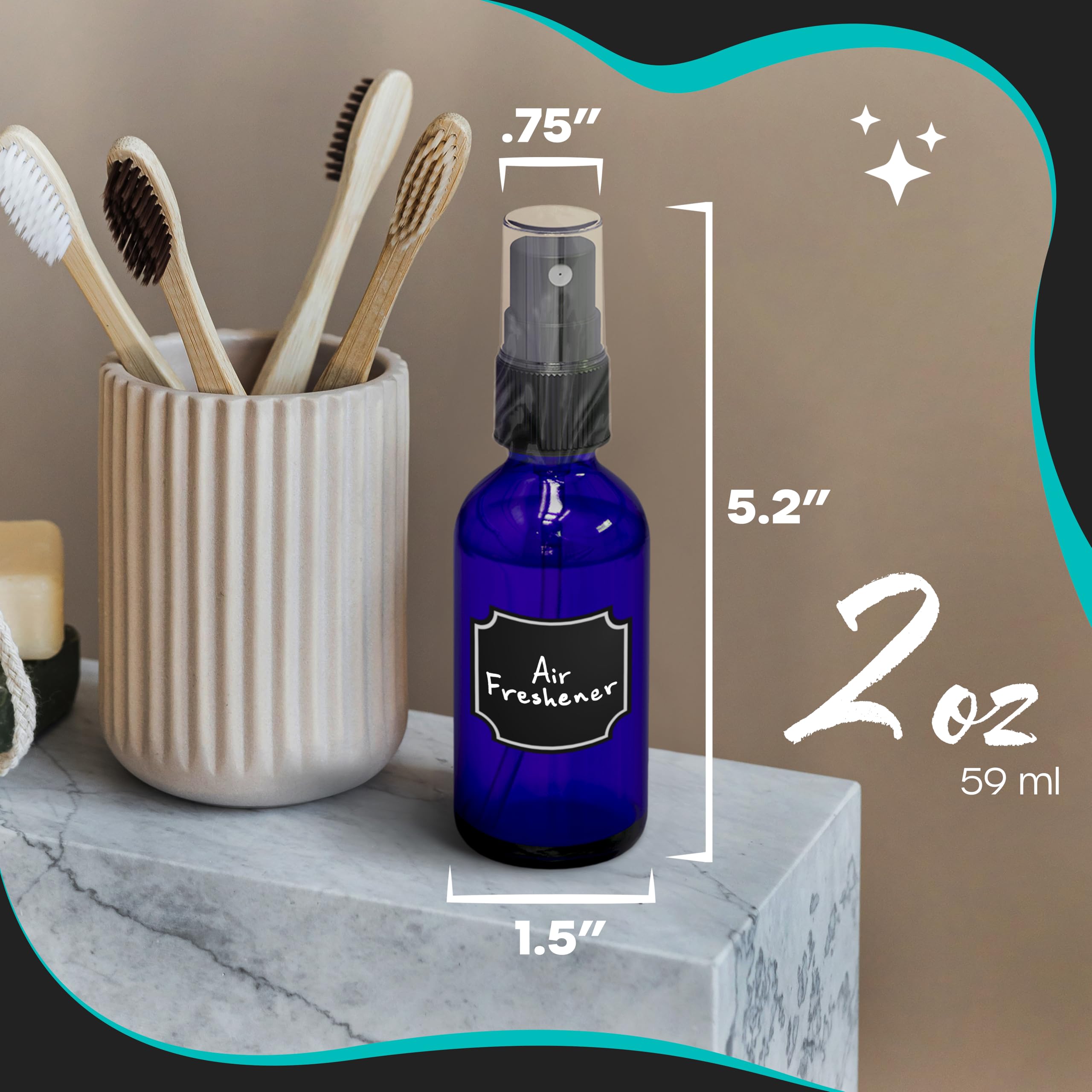Nevlers 48 Pk Blue Small Glass Spray Bottles 2 Oz Set| Mini Spray Bottle For Face With Accessories| Empty Spray Bottles For Esse