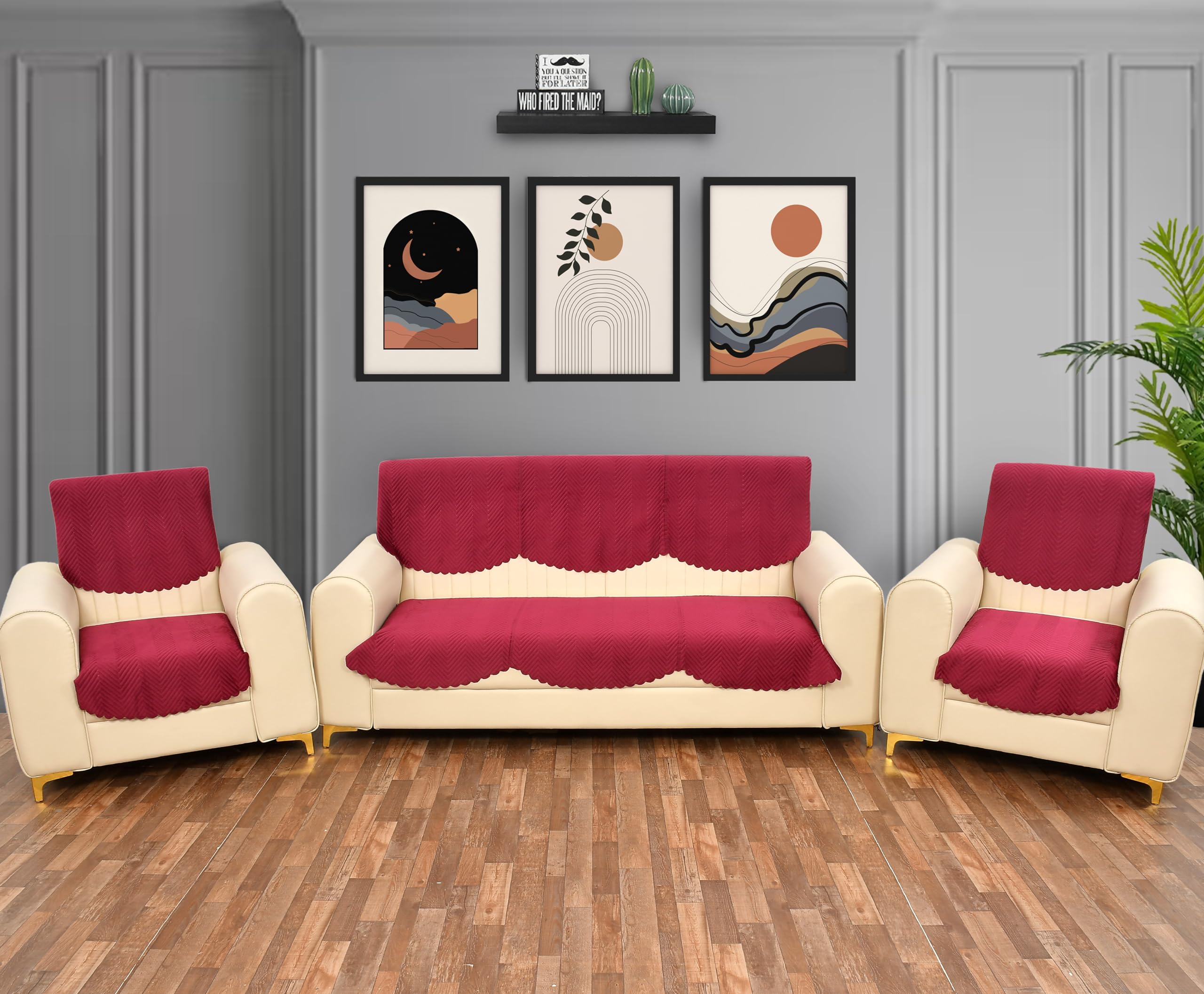 Yellow Weaves 5 Seater Quilted Sofa Cover And Chair Cover, Seat & Back Cover, Color - Cardinal Red