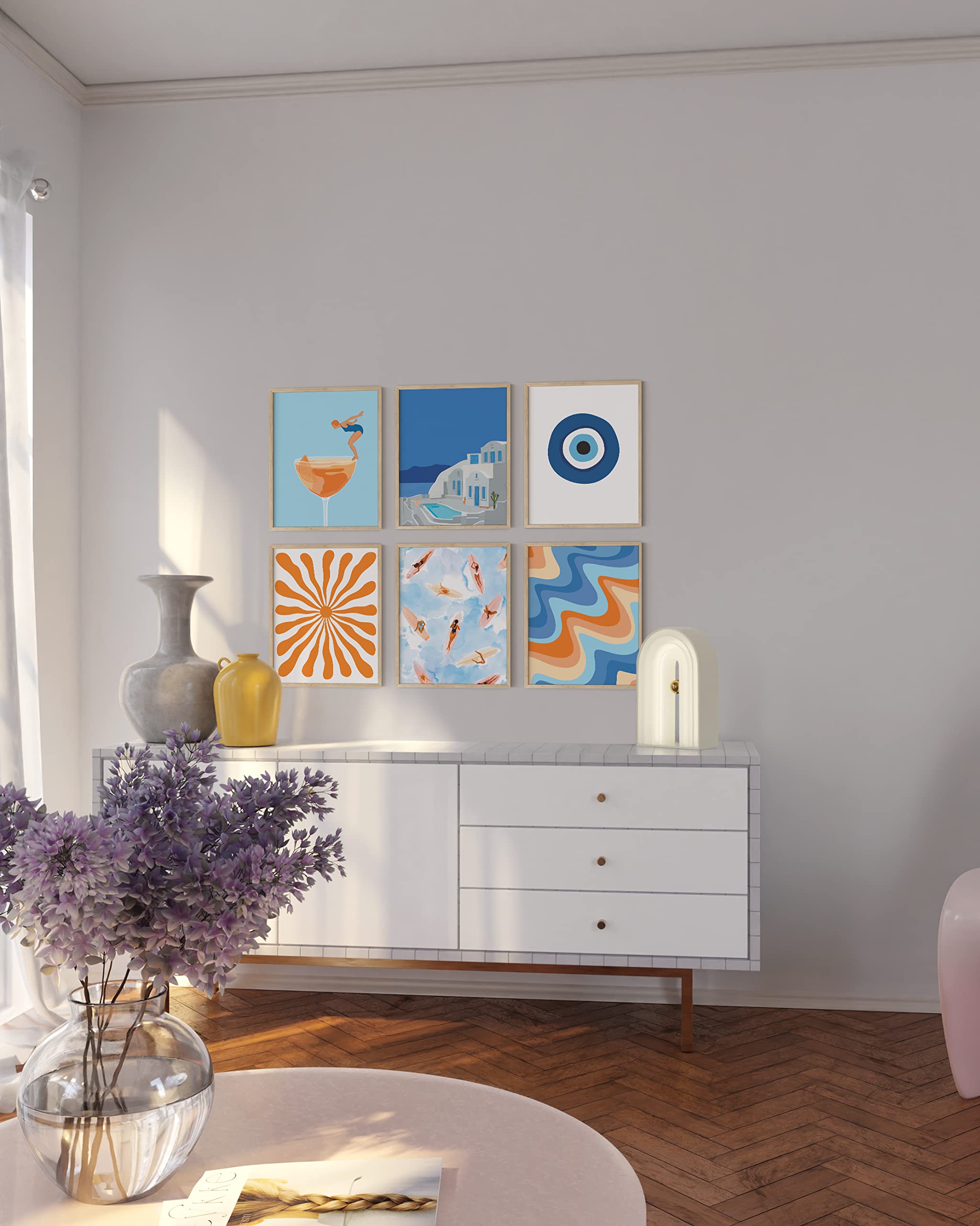 Haus And Hues Seascape Posters Gallery Wall Art Set Of 6 - Beach Wall Art, Evil Eye Wall Decor, Travel Pictures For Wall, Califo