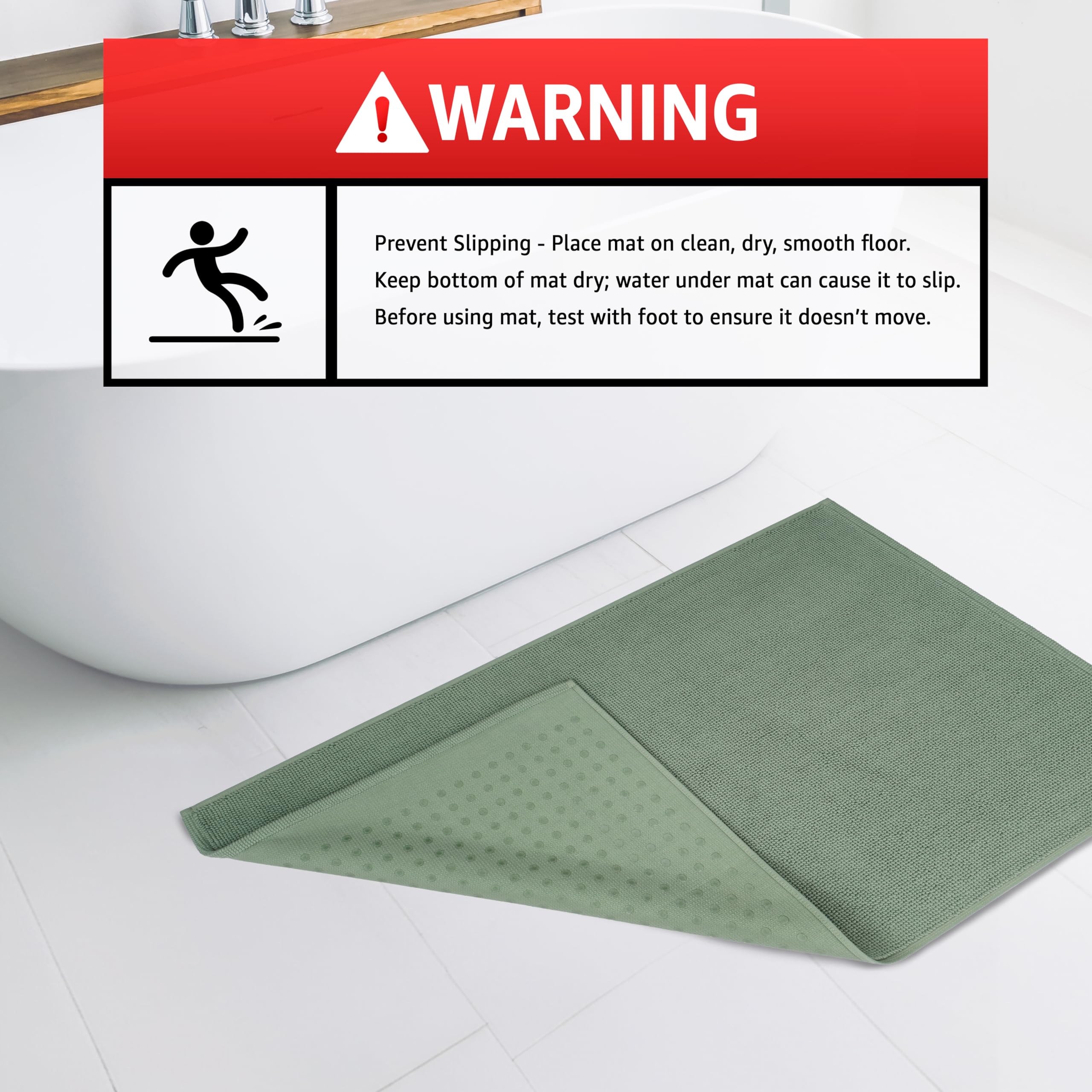 American Soft Linen Bath Rug, 20 In 34 In 100% Cotton Bath Mats Rugs For Bathroom, Non Slip Washable Shaggy Form Area Rugs, Sage