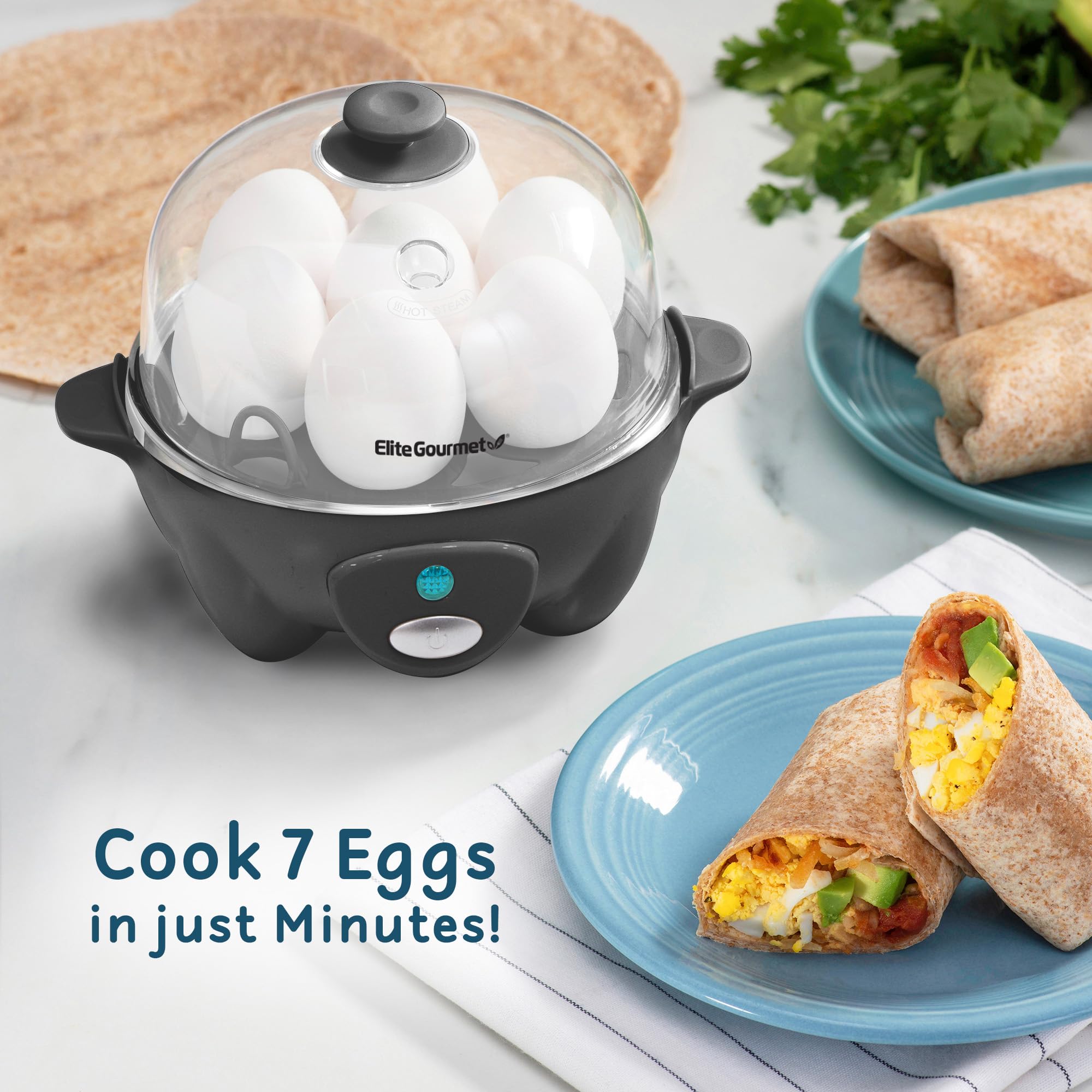 Elite Gourmet Egc710Dkg Rapid Egg Cooker, 7 Easy-To-Peel, Hard, Medium, Soft Boiled Eggs, Poacher, Omelet Maker, Auto Shut-Off,