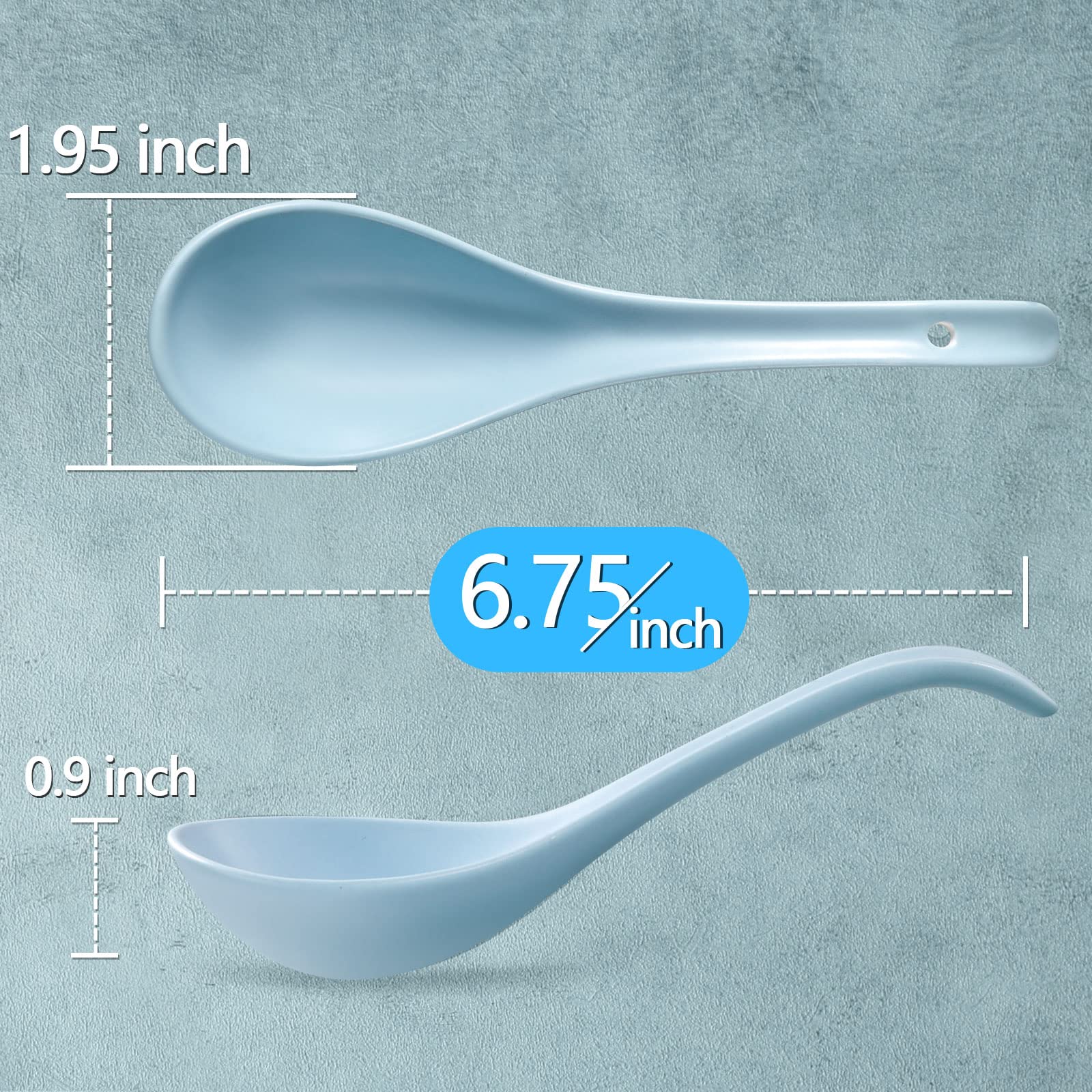 Wareland Asian Soup Spoon Set Of 6, 6.75 Inch Ultra-Fine Ceramic Chinese Soup Spoons, Blue Japanese Soup Spoon For Cereal Stews
