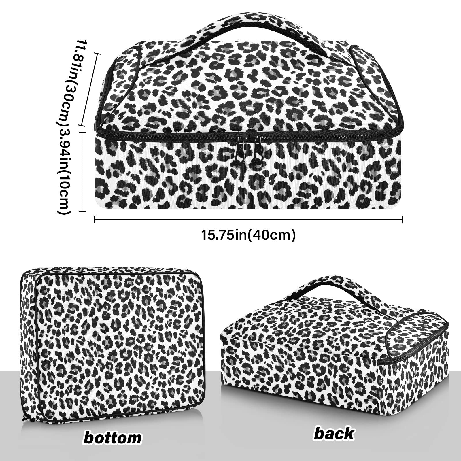Insulated Casserole Carrier Bag For Hot Or Cold Food White Leopard Black Cheetah With Dish Storage Potluck Party Picnic