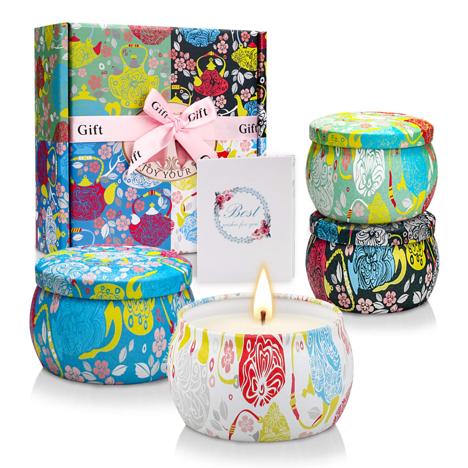 Scented Candles Gift Sets, Soy Wax 4.4 oz Portable Travel Tin Candles Women Birthday Gift Stress Relief Sweet Fragrance Home Aro