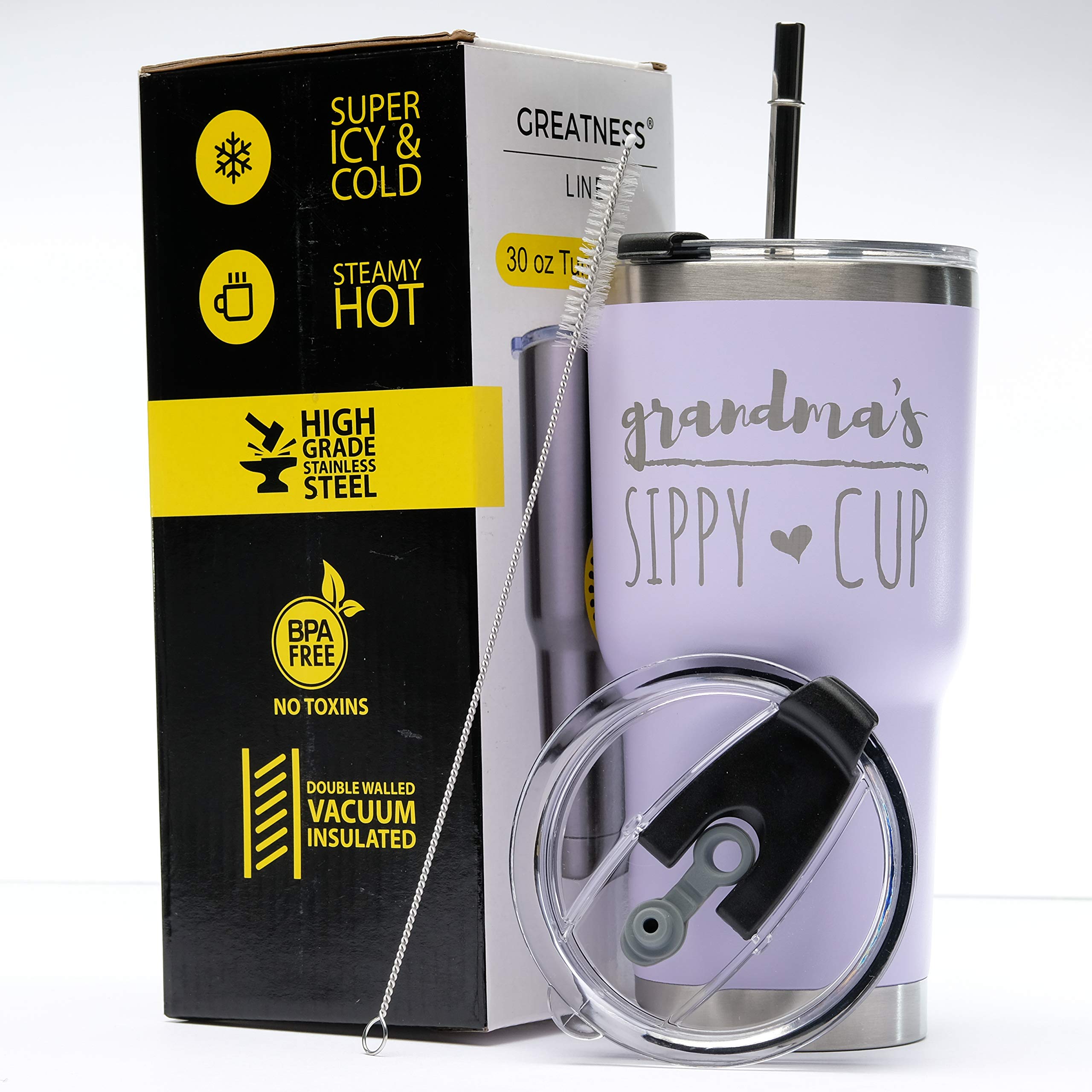 Grandma'S Sippy Cup 30 Oz. Lavender Stainless Steel Tumbler Value Pack - Double Wall Vaccum Insulated
