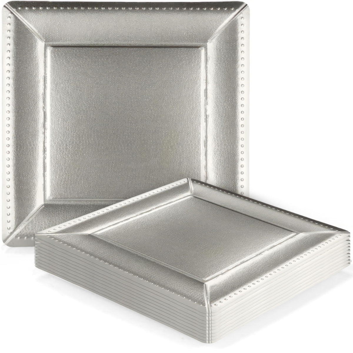 Kaya Luxurious Silver Square Edge Beaded Paper Disposable Charger Plates - 13'' (Pack Of 10) - Elegant And Eco-Friendly - Perfec