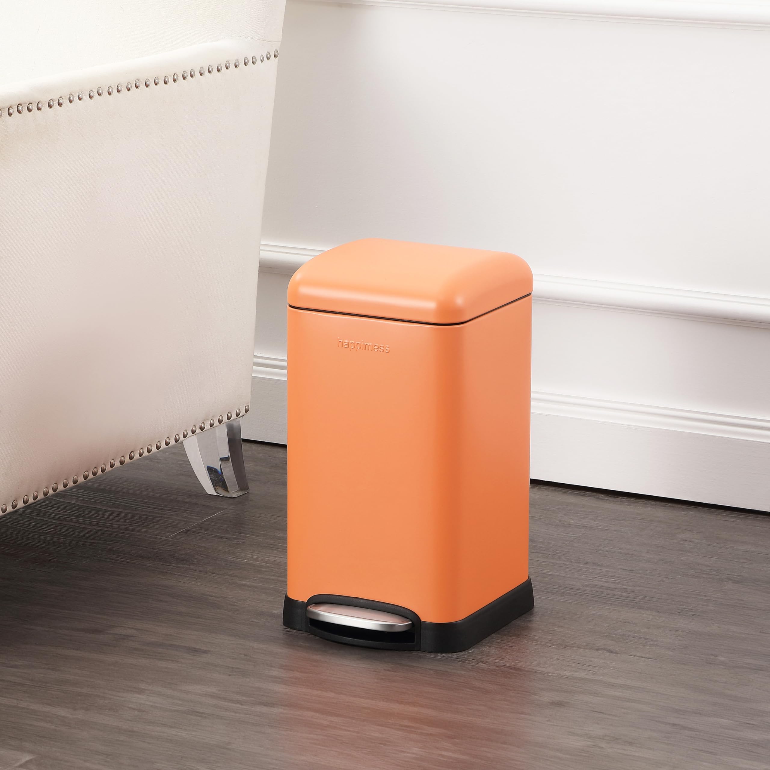 Happimess Hpm1012K Betty Retro Mini 3.2-Gallon Step-Open Trash Can, Carrot Cake,With Soft-Close Lid, Fingerprint Resistant, Mode