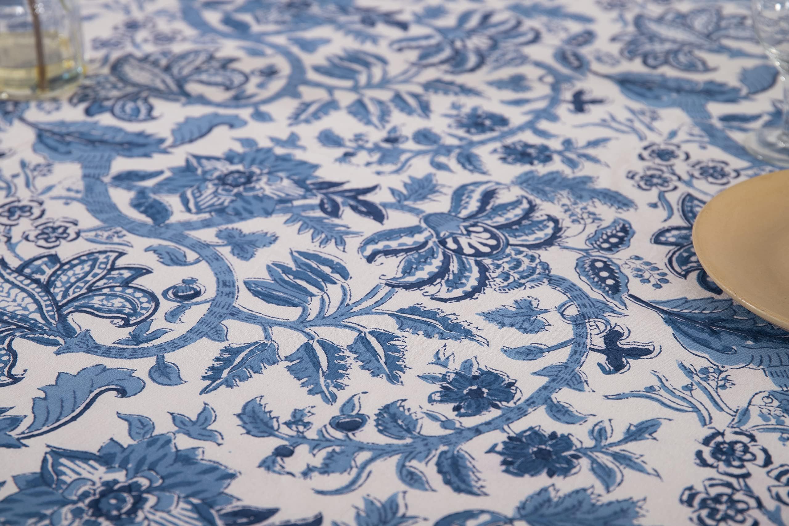 Labhanshi Indian Block Print Table Cloth|Jaipur Rectangle Floral Cotton Table Cover 60X90 Inch 6-Seater Spring Easter Kitchen Di