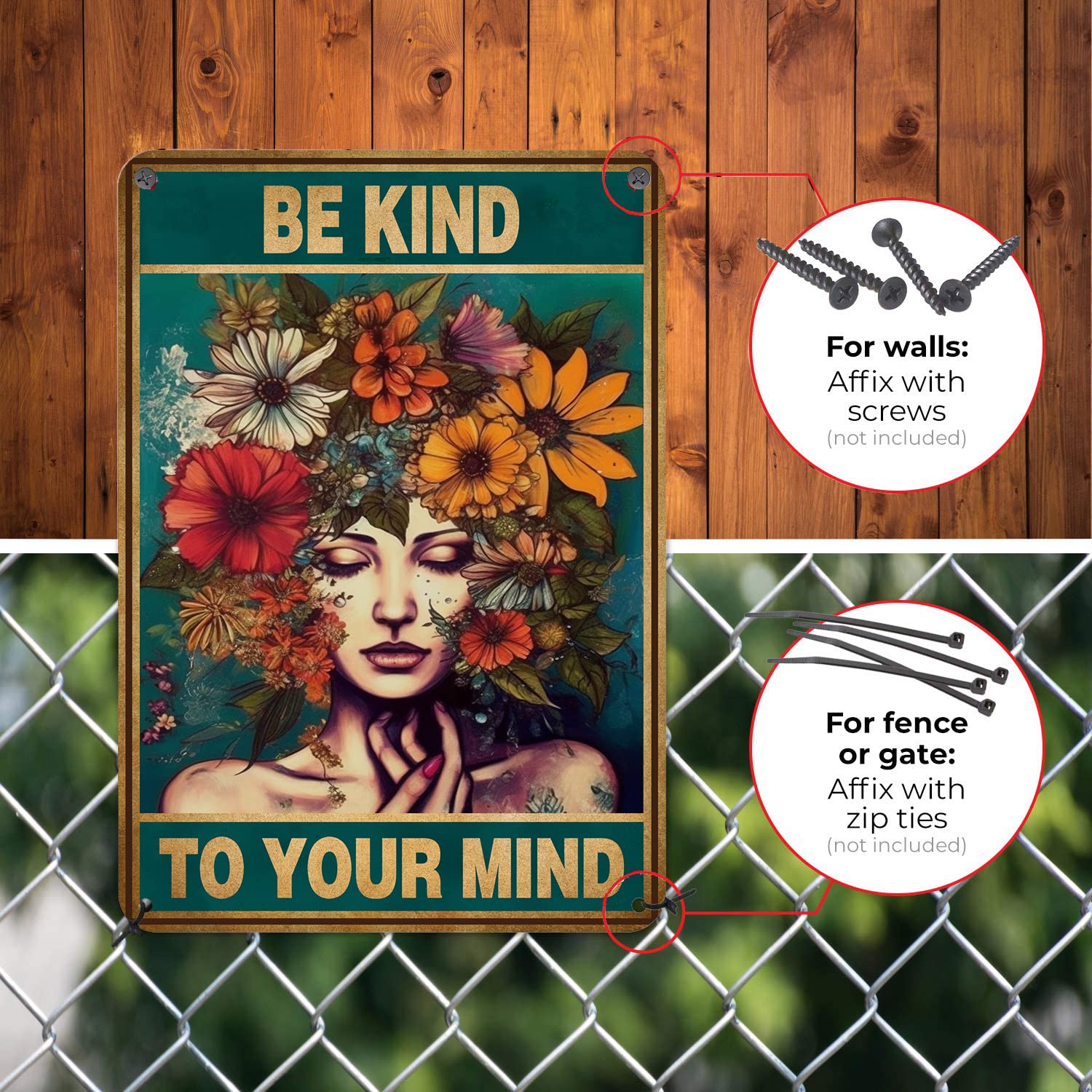 Hyblom Vintage Room Decor, Boho Office Decor, Be Kind To Your Mind Wall Art Signs, Hippie Posters For House Aesthetic, Retro Met