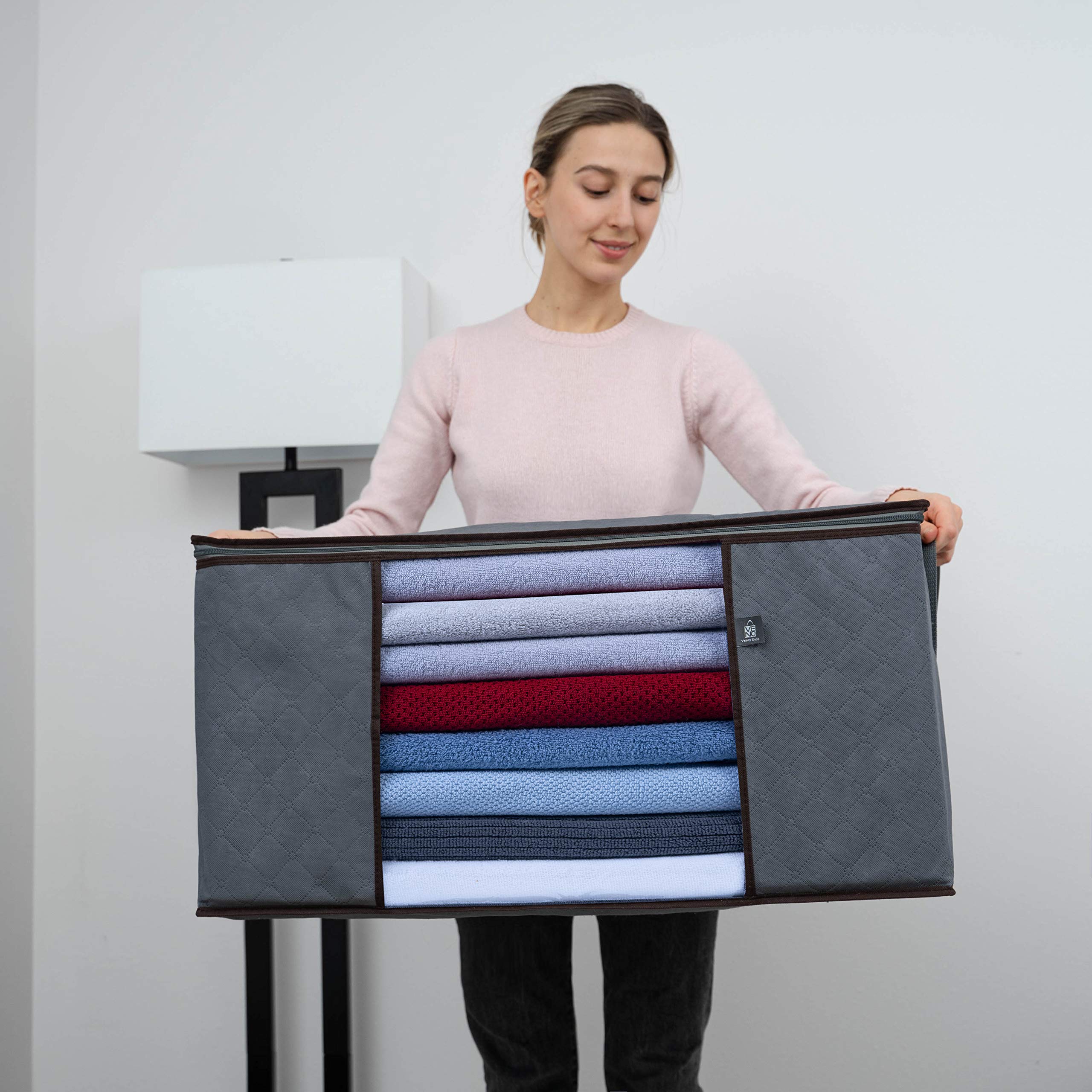 VENO 3 Pack Oversize Clothes Storage Bag Organizer with Reinforced Handle Thick Fabric for Comforters, Blankets, Bedding, Foldab
