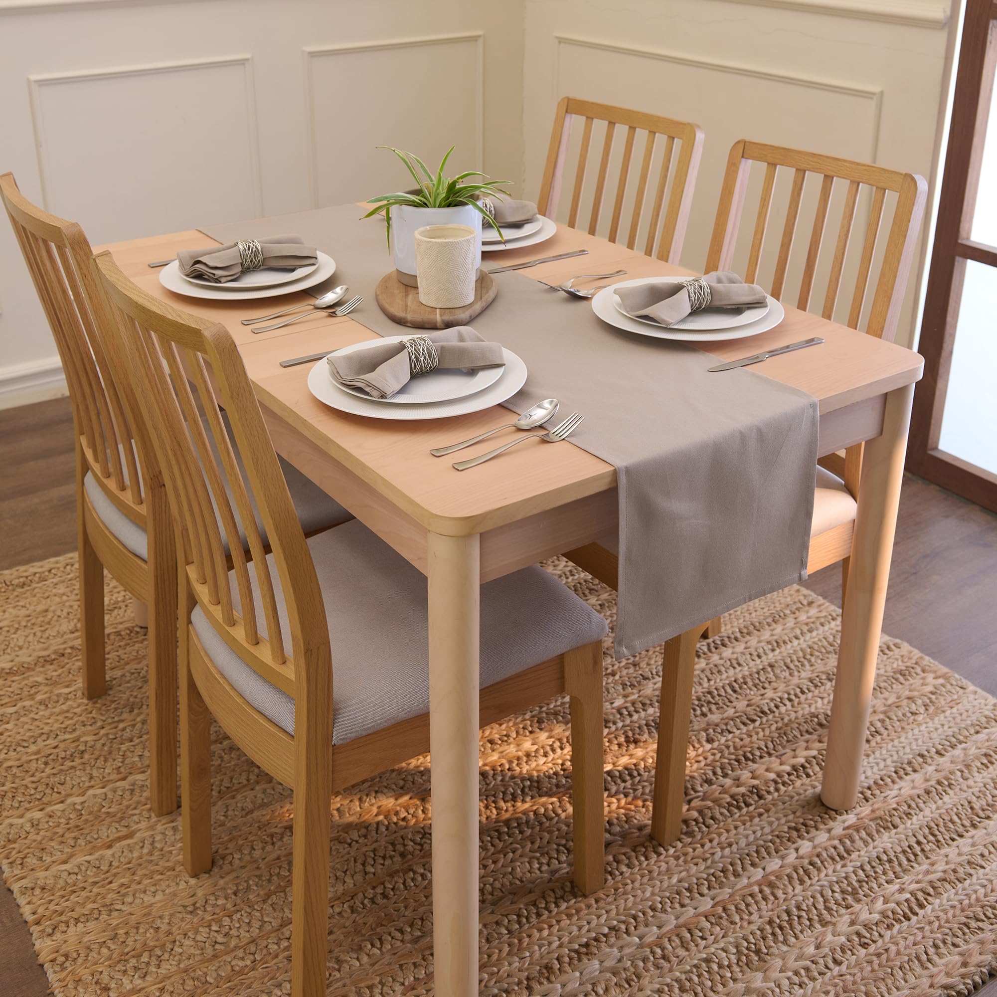 Encasa Homes Table Runner for 6 Seater Dining - Beige - Large 13''x72''  100% Cotton Plain Dyed Solid Colours Decorative Cloth for Party  Banquet  Restaurant & Outdoors - Machine Washable