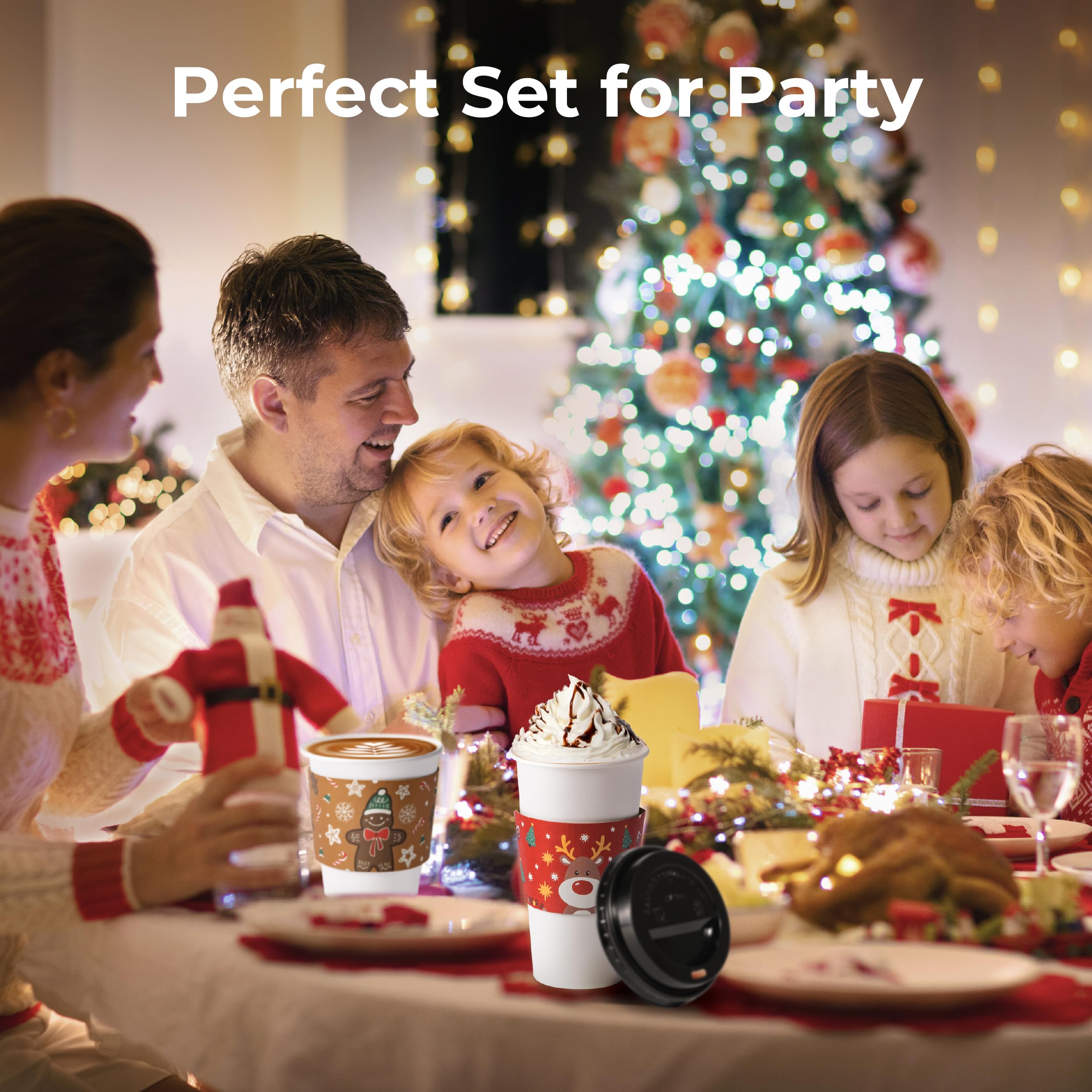Fit Meal Prep 12 oz Christmas Disposable Coffee Cups with Lids, Leak-Proof Holiday Paper Cups for Hot Beverages, 50 Pack