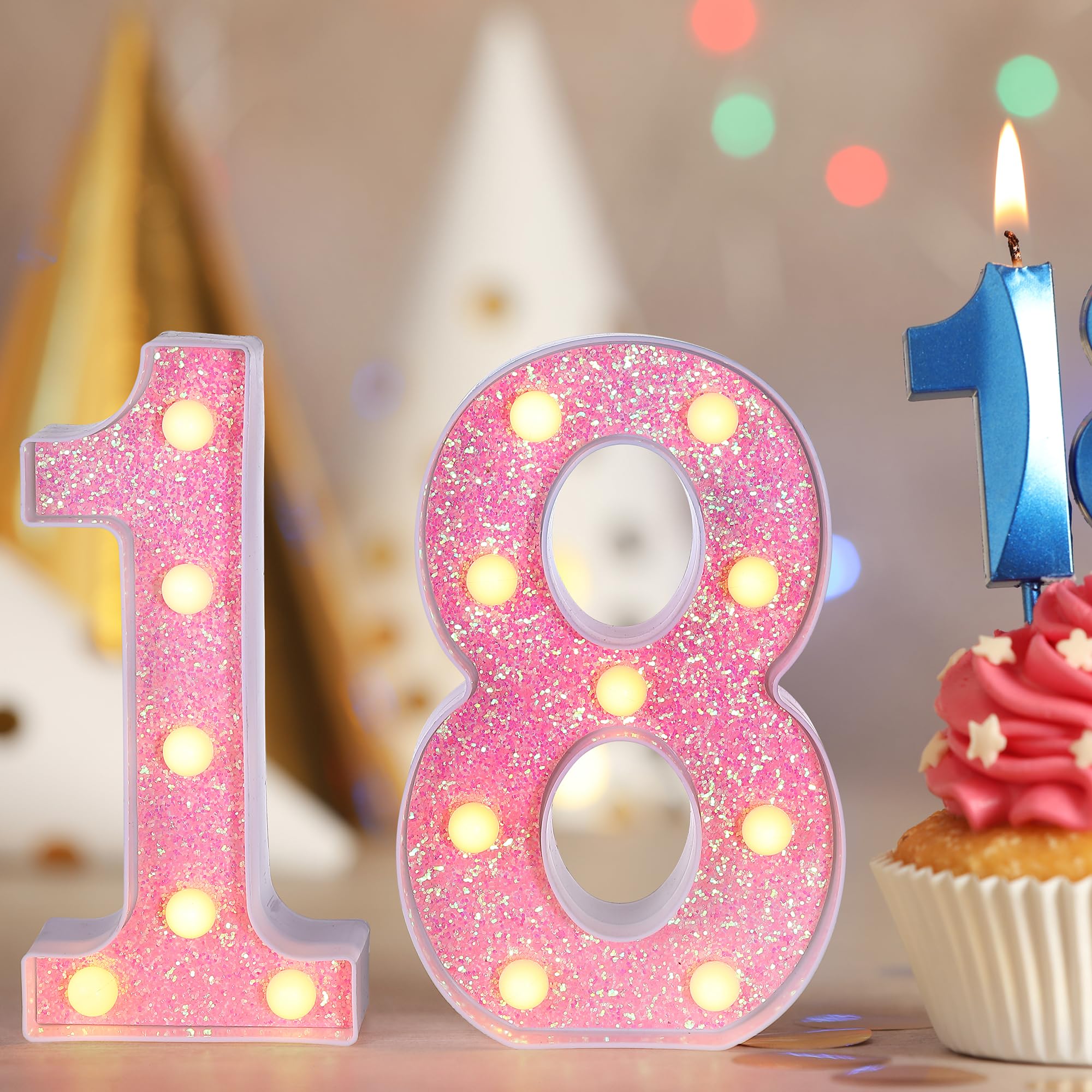 Foaky Pink Light up Letters,Pink Party Decorations,Girls Room Decor,Glitter Marquee Numbers,Alphabet Letter Sign for Night Light