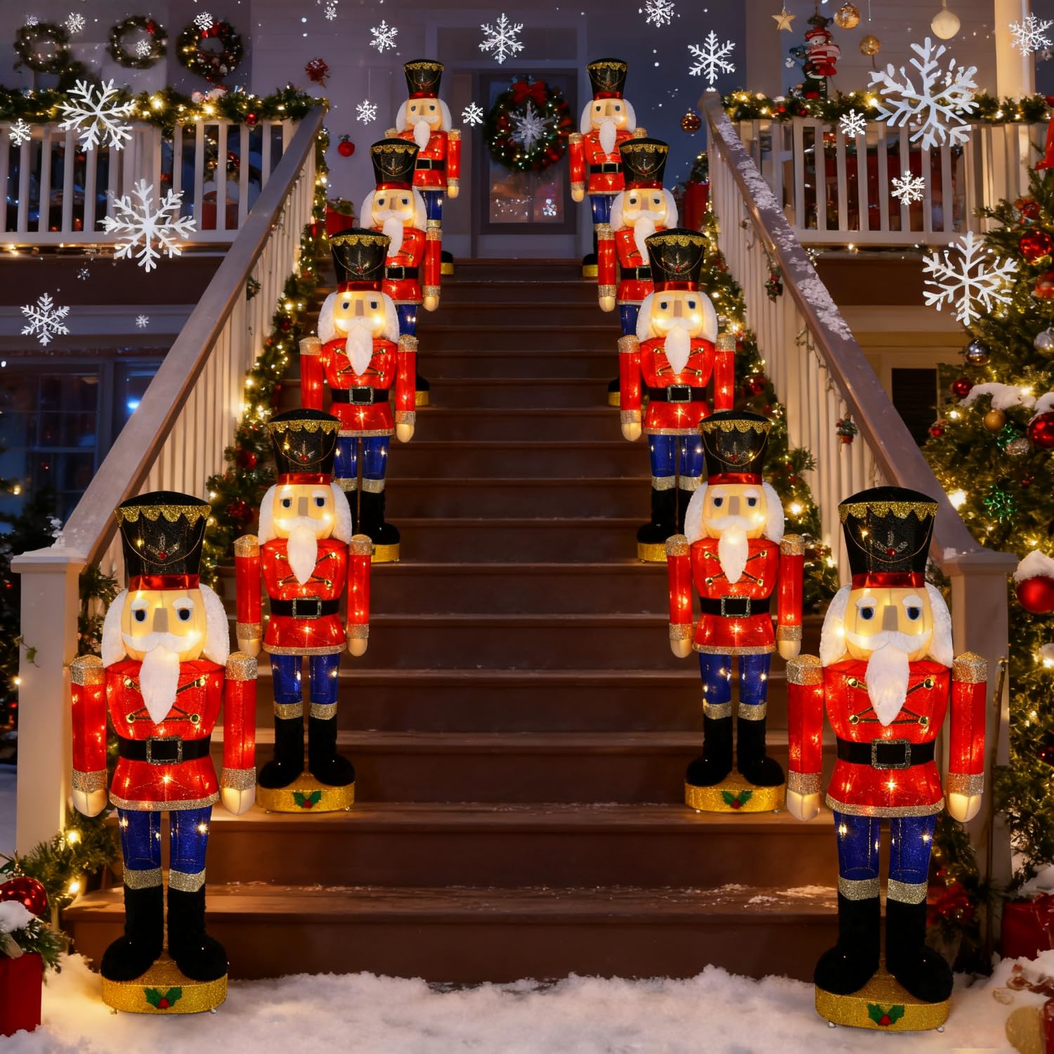 Hausse Lighted Christmas Outdoor Decor, 37.5  Height Pre-Lit 3D Tinsel Xmas Nutcracker Soldier Figure, Light Up Xmas Yard Displa