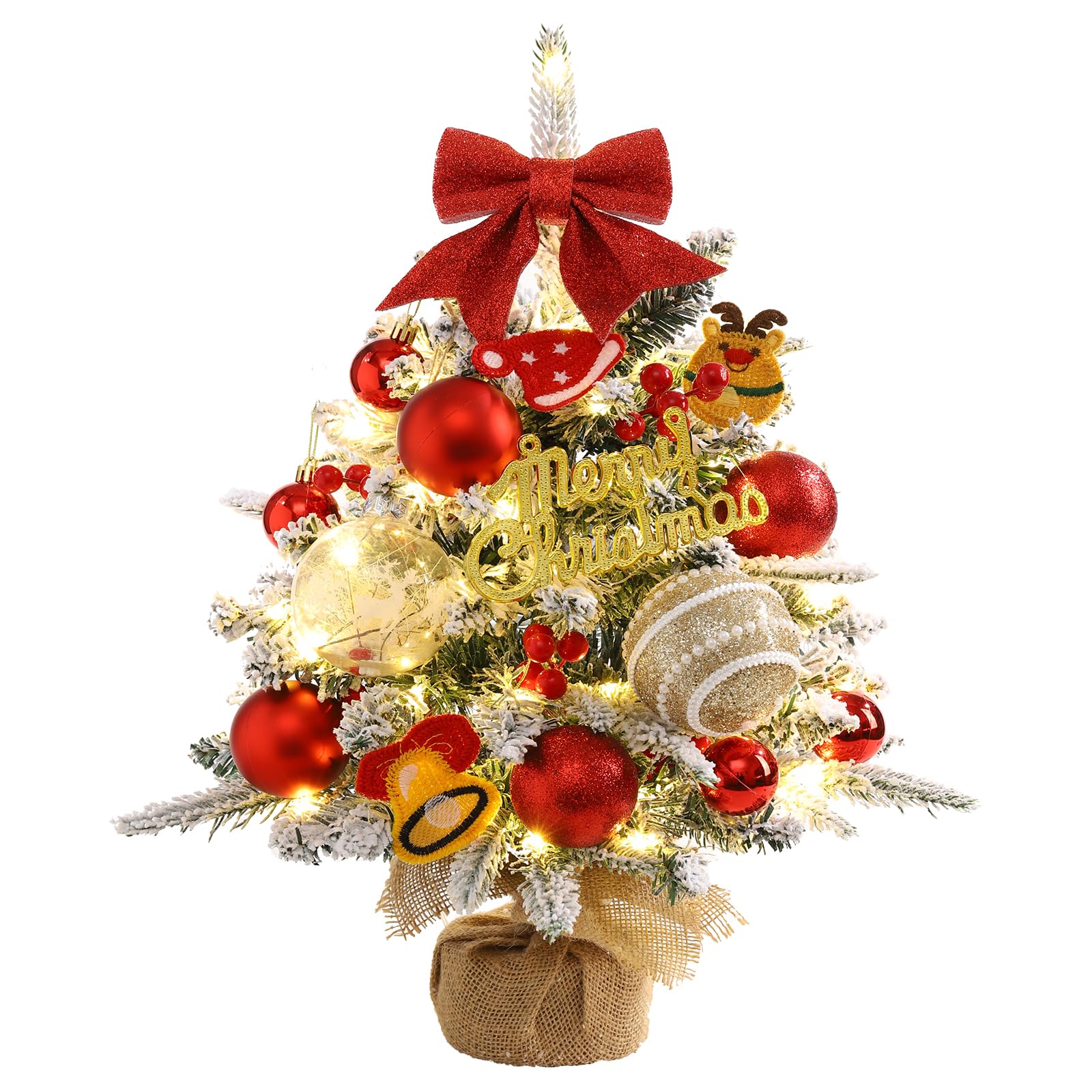 Mini Christmas Tree,22 Inches Artificial Tabletop Christmas Tree with 50 Lights(8 Modes),Snow Flocked Small Christmas Tree with 