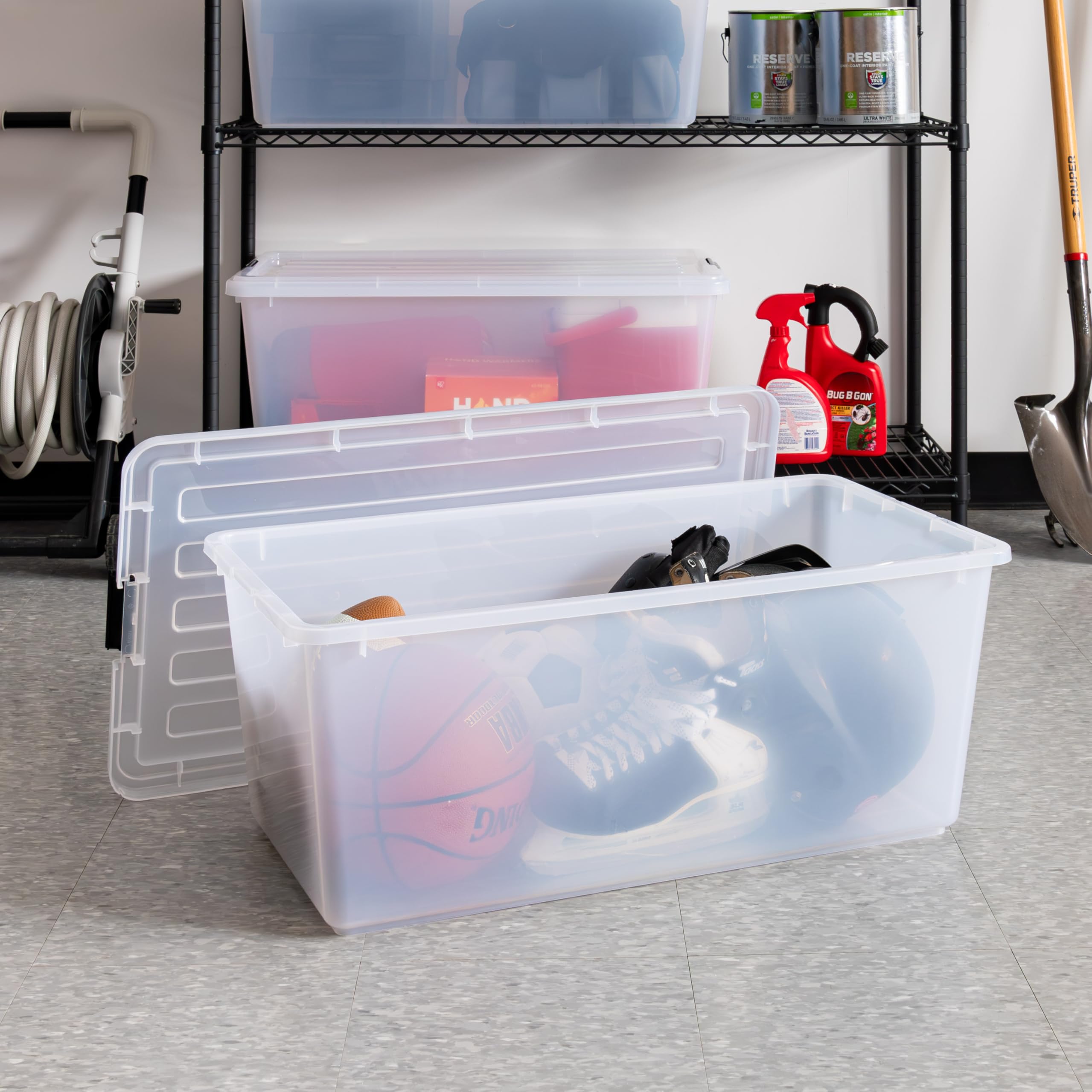 Iris Usa 91 Quart Stackable Plastic Storage Bins With Lids And Latching Buckles, 4 Pack, Containers With Lids, Durable Nestable