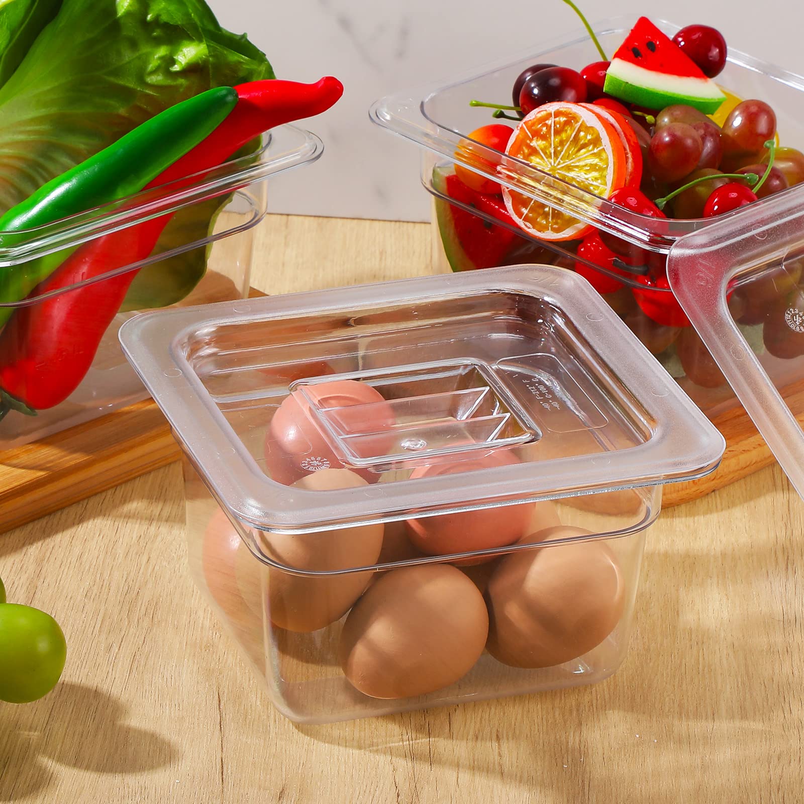 Sieral Clear 1/6 Size Food Pan Restaurant Containers With Lids Square Cambro Food Storage Polycarbonate Salad Bar Containers Com
