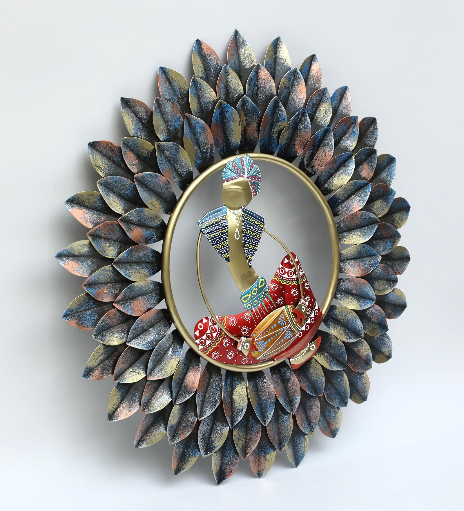 vedas Multicolour Iron Shaurya Musician Dhol Wall Decor ative Hanging & Mounted Art Sculpture (Size 24 x 24 inches)