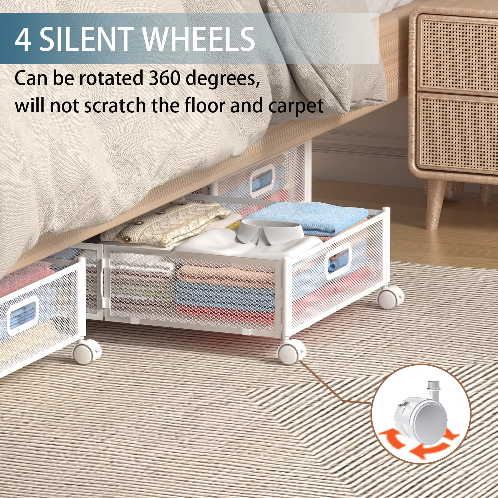 Uyokcnie Under Bed Storage Containers, Under Bed Shoe Storage With Wheels, Foldable Bedroom Storage Organization with Handles, U